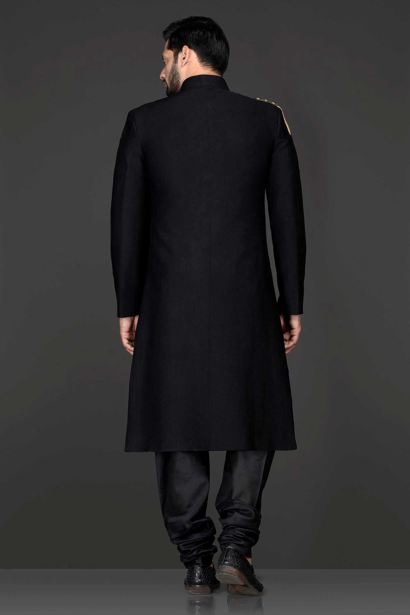 Black Colour Chuddidar Sherwani