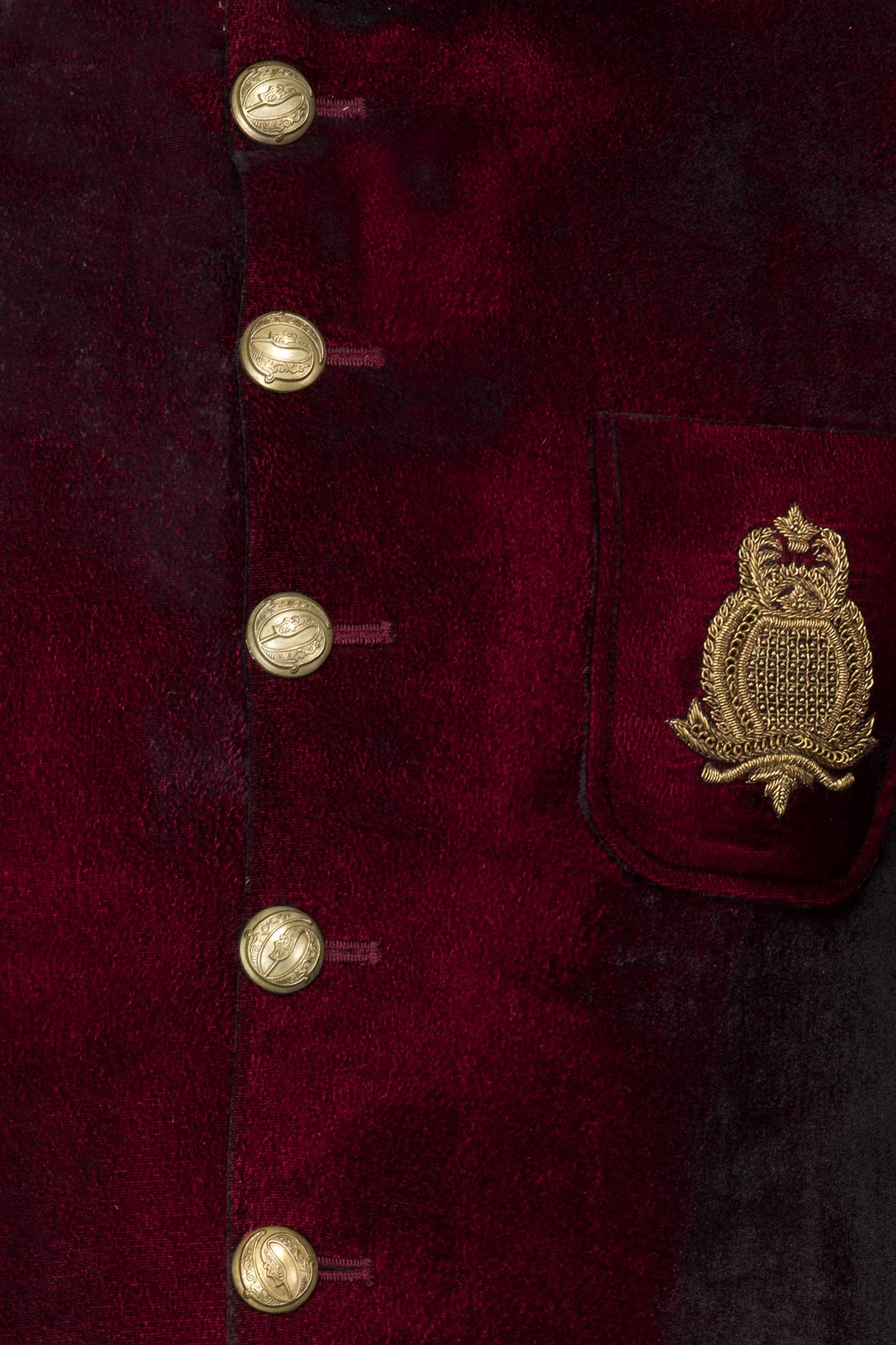Maroon Velvet Cocktail Jacket/Band Gala Paired With Gold English Trousers