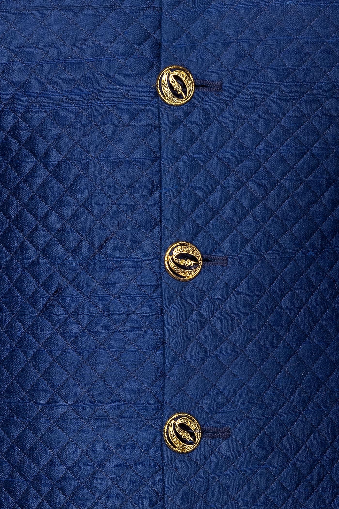 Royal Blue Quilted Sherwani Paired With Gold Chudidar Bottoms