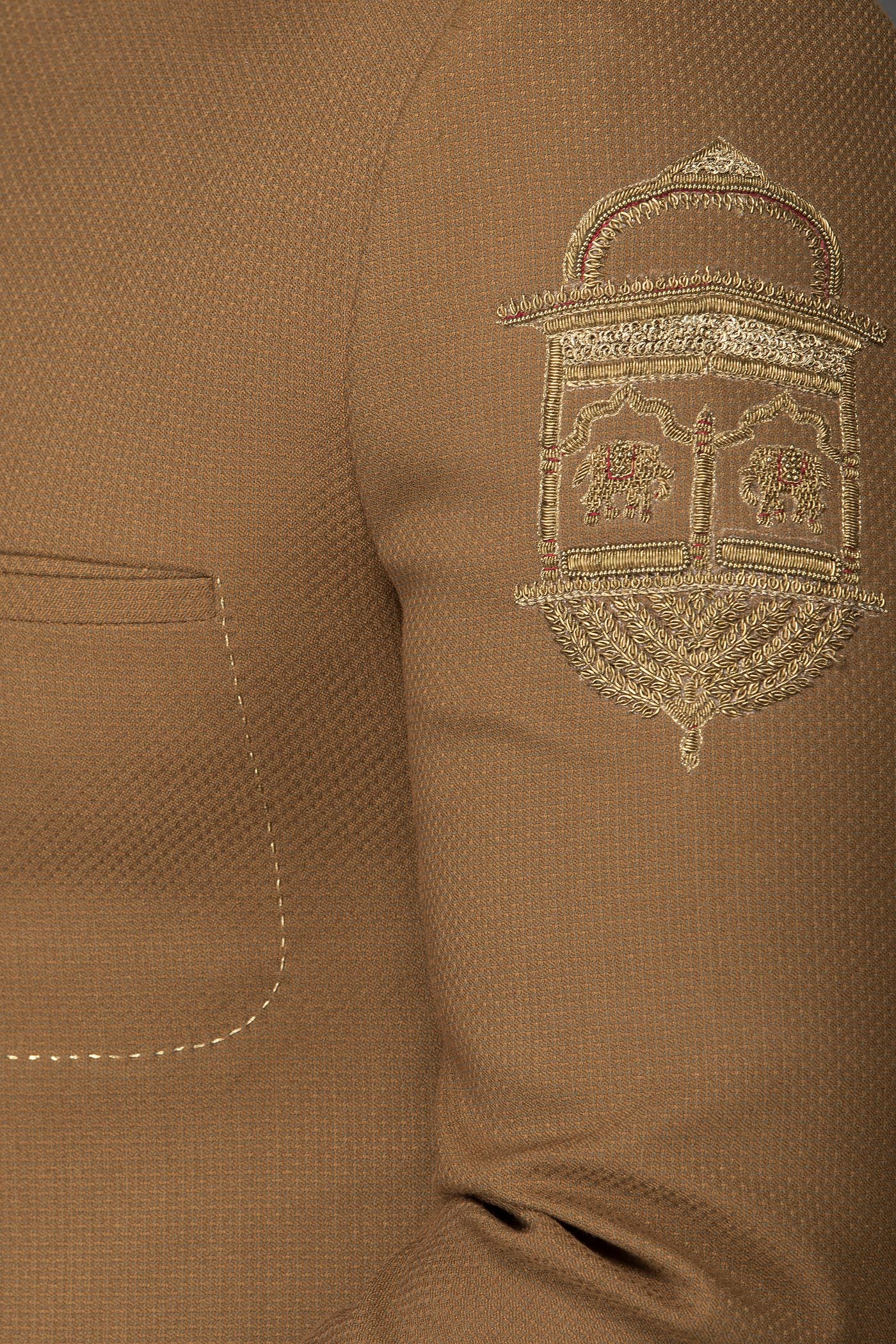 Camel Brown Colour Short Band Gala/ Cocktail Jacket Paired With Same Colour English Trousers