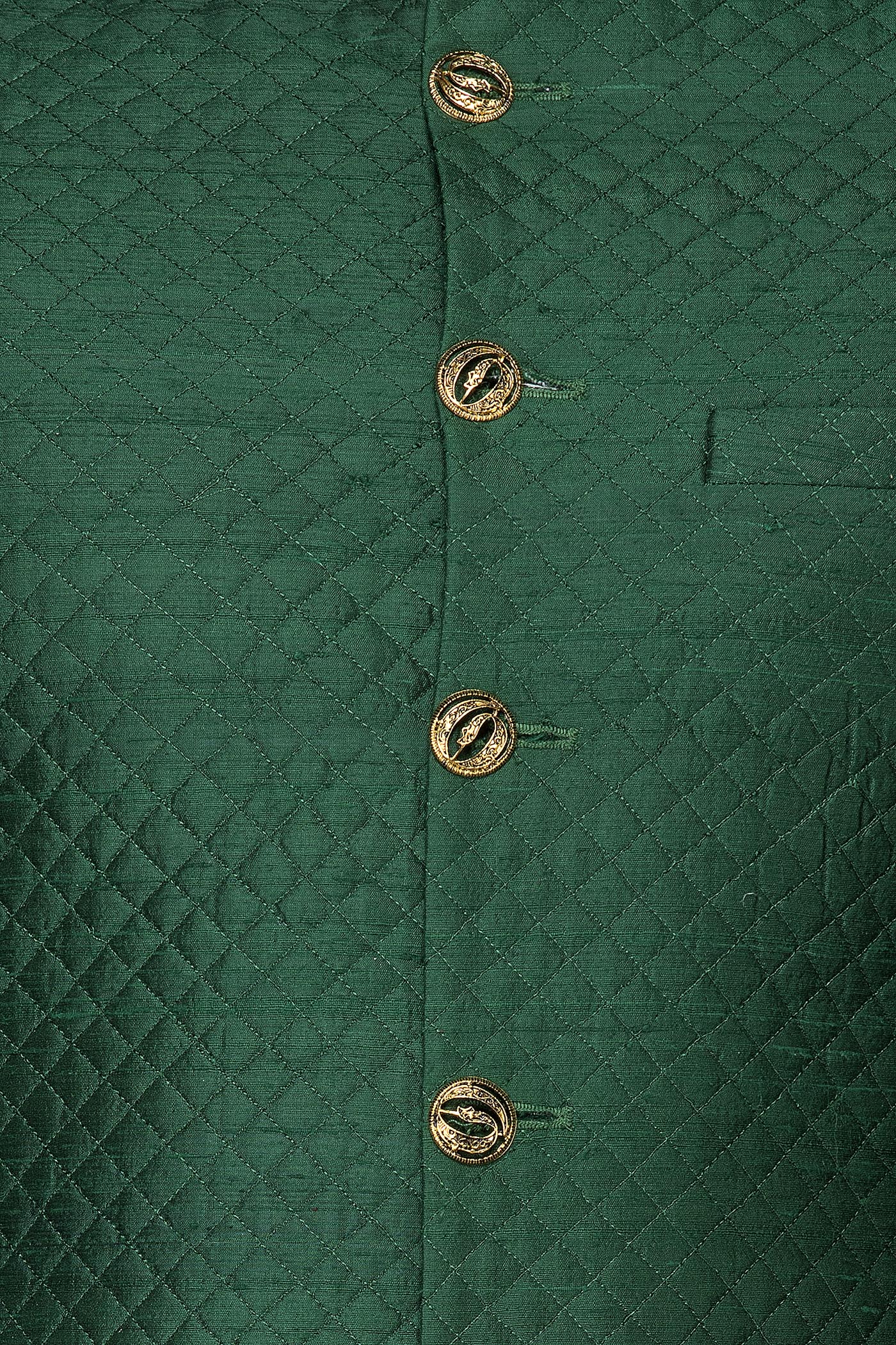 Emerald Green Quilted Fabric Sherwani With Gold Chudidar