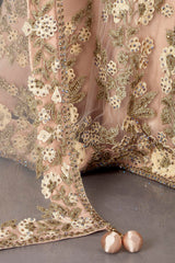 Nude Colour Net Lehenga Top With Heavy Resham And Zari Embroidery