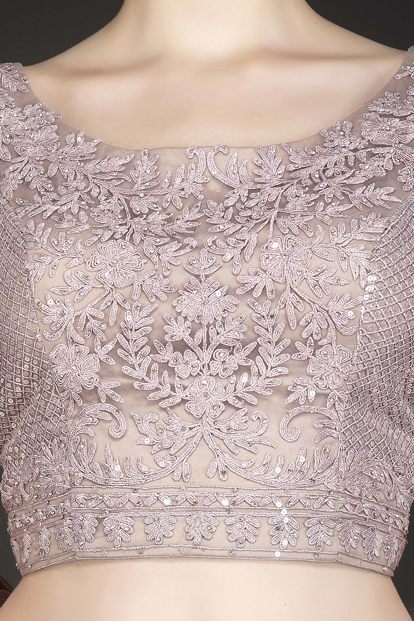 Heavy Pink Colour Net Lehenga Top With Sequence And Thread Embroidery