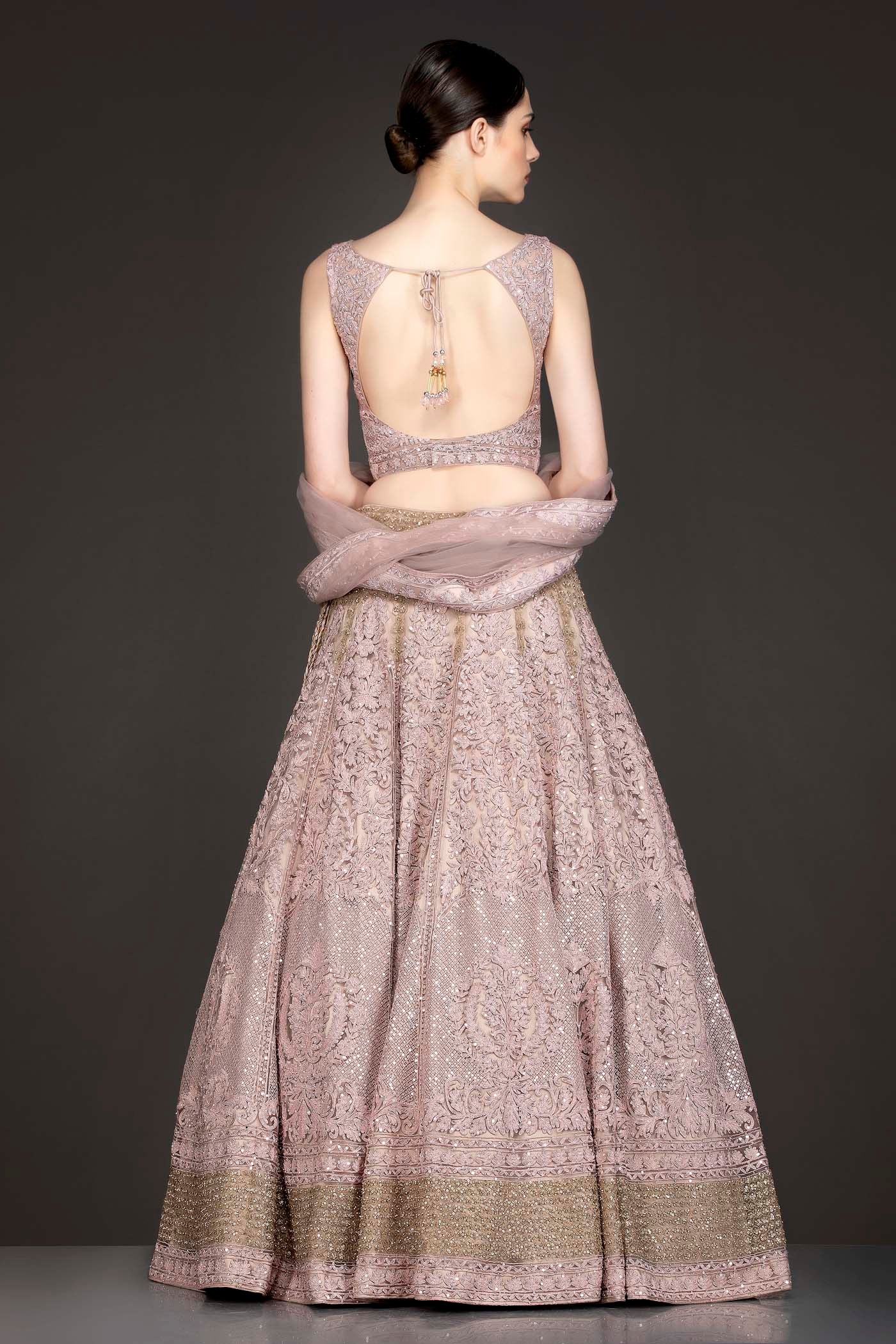 Heavy Pink Colour Net Lehenga Top With Sequence And Thread Embroidery