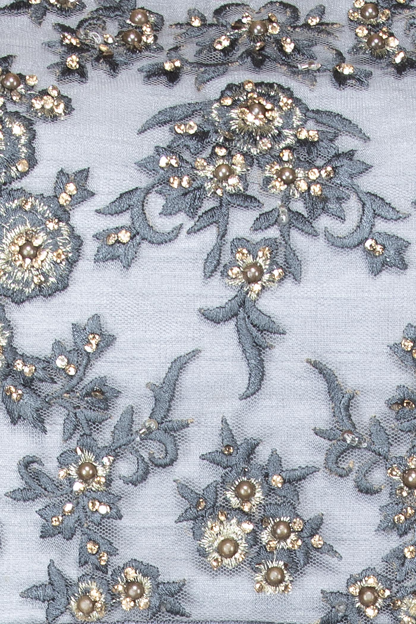 Grey Net Lehenga Top With Grey Resham/Thread Embriodery Highlighted With Silver Stones