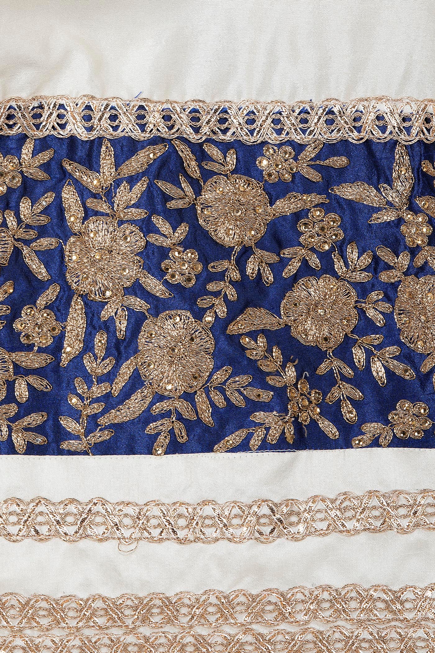 Royal Blue And White Silk Anarkali With Gold Zari Embriodery