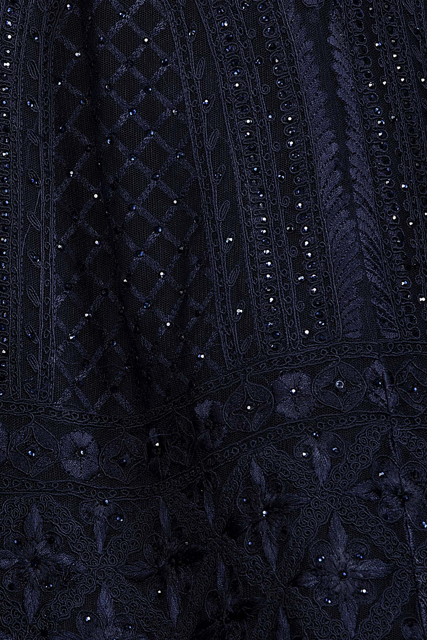 Navy Blue Net Anarkali/Gown With Georgette Skirt And Net Dupatta