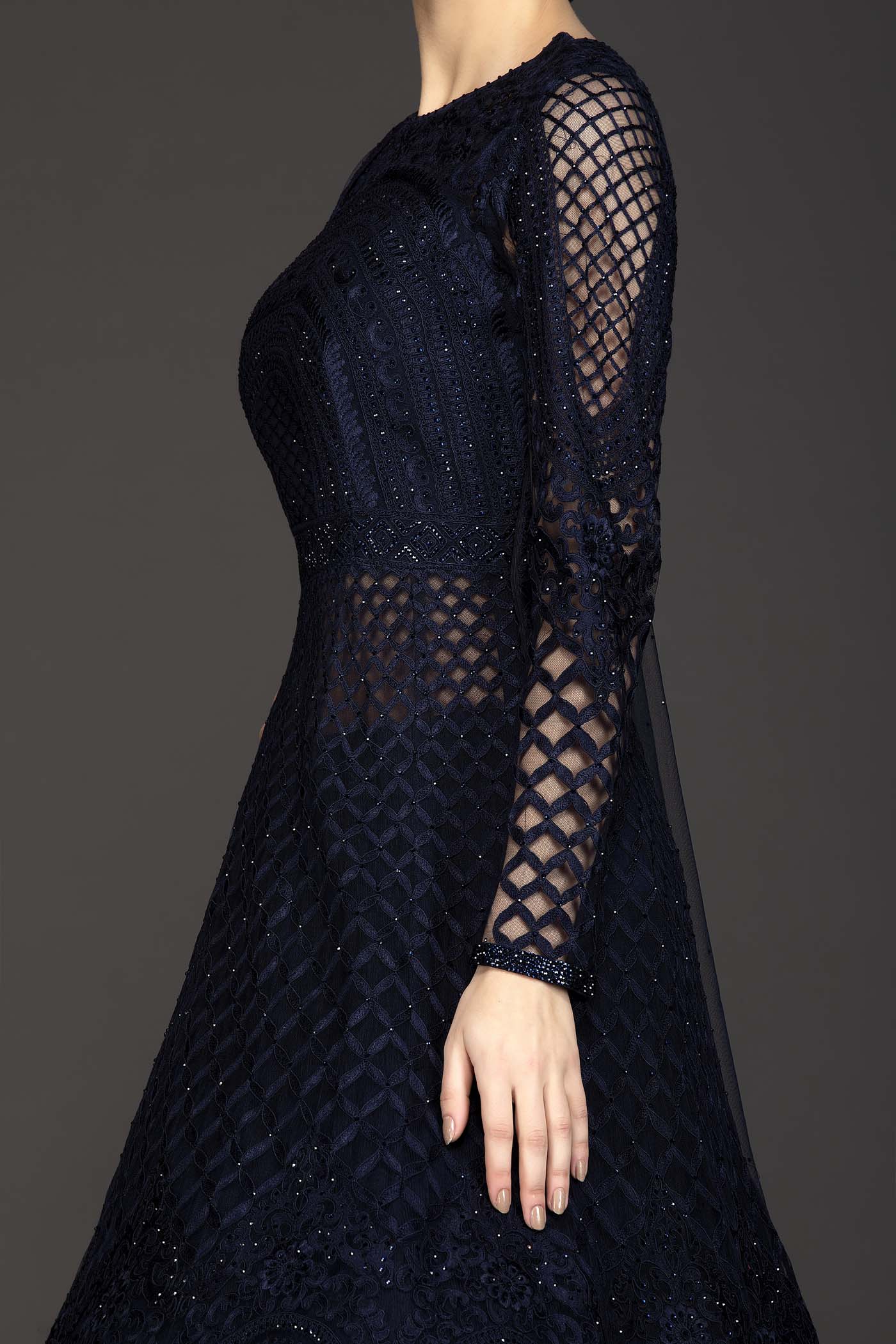 Navy Blue Net Anarkali/Gown With Georgette Skirt And Net Dupatta