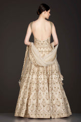 Ivory Gold Colour Silk Anarkali/Gown With Gold Zari And Gota Patti Embriodery