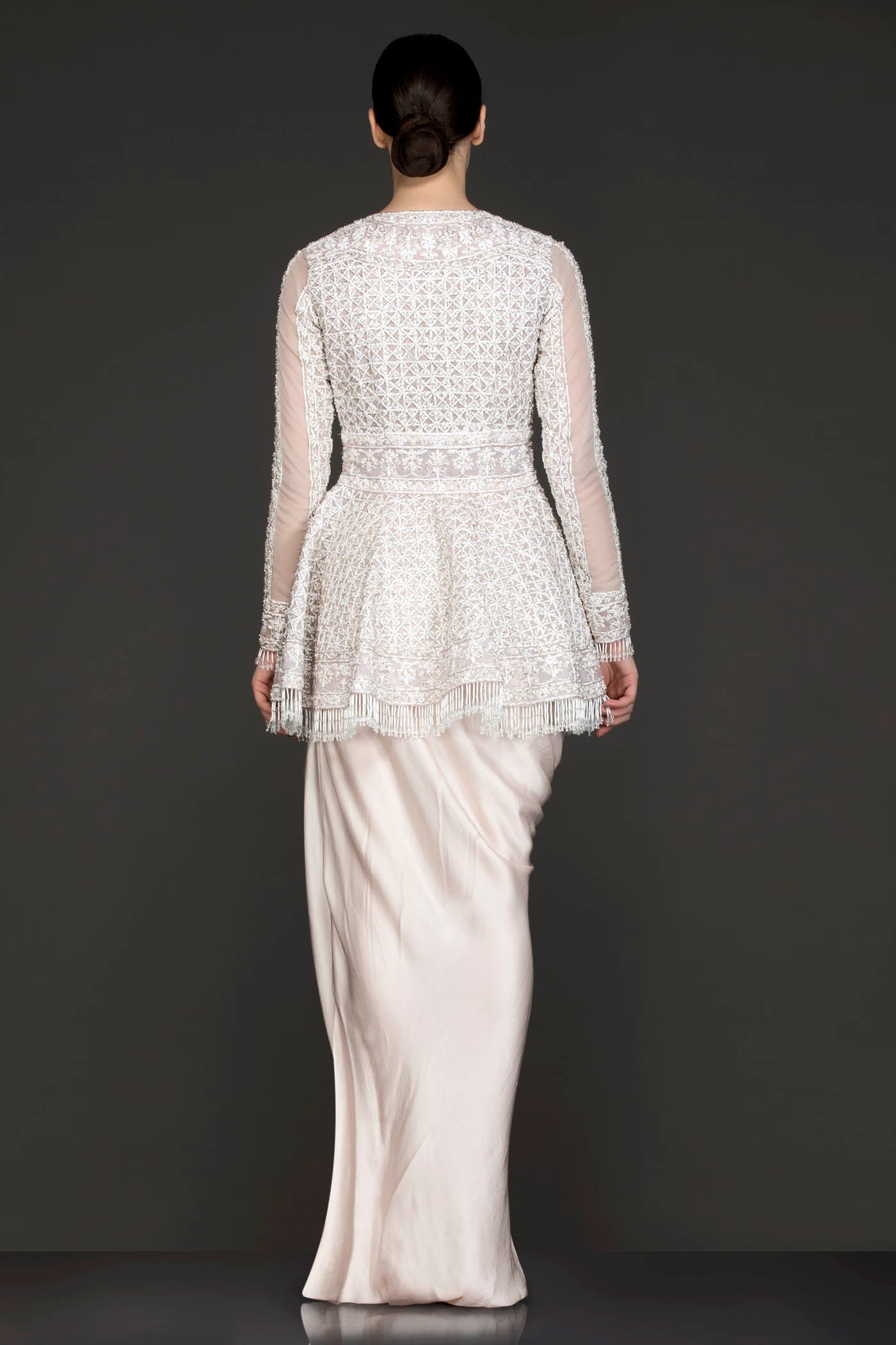 Ivory Colour Peplum Top With Ivory Crepe Pull Up Skirt