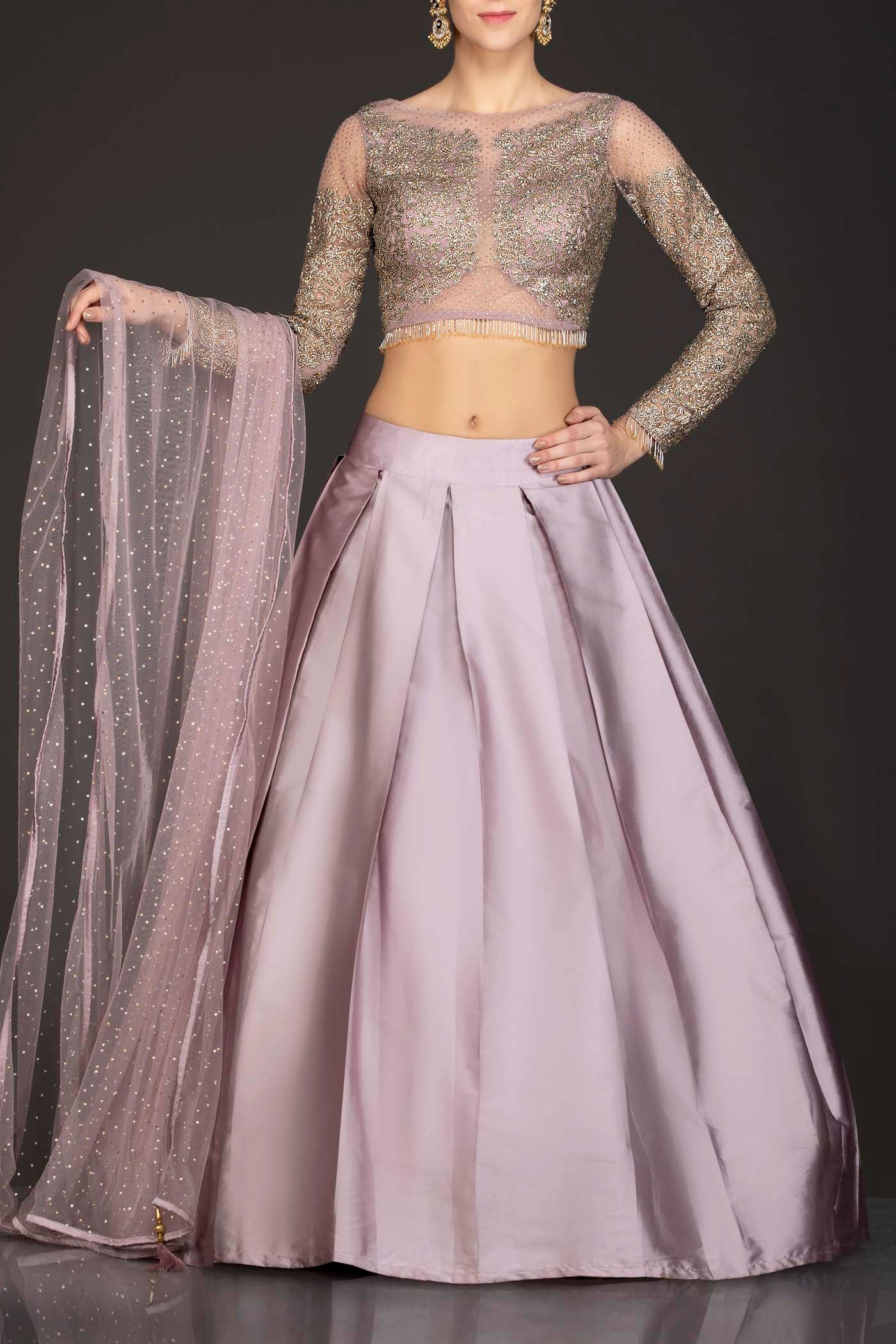 Lilac Colour Silk Skirt And Net Top And Dupatta