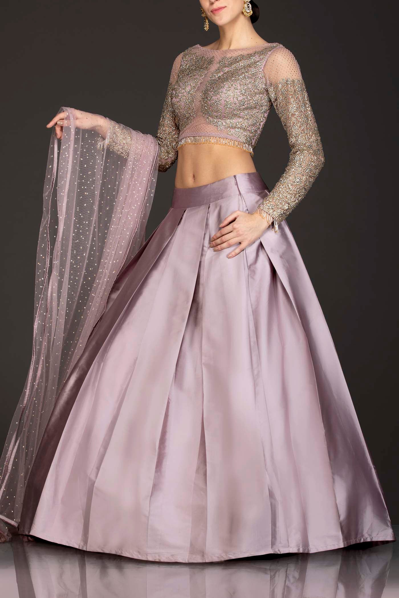 Lilac Colour Silk Skirt And Net Top And Dupatta