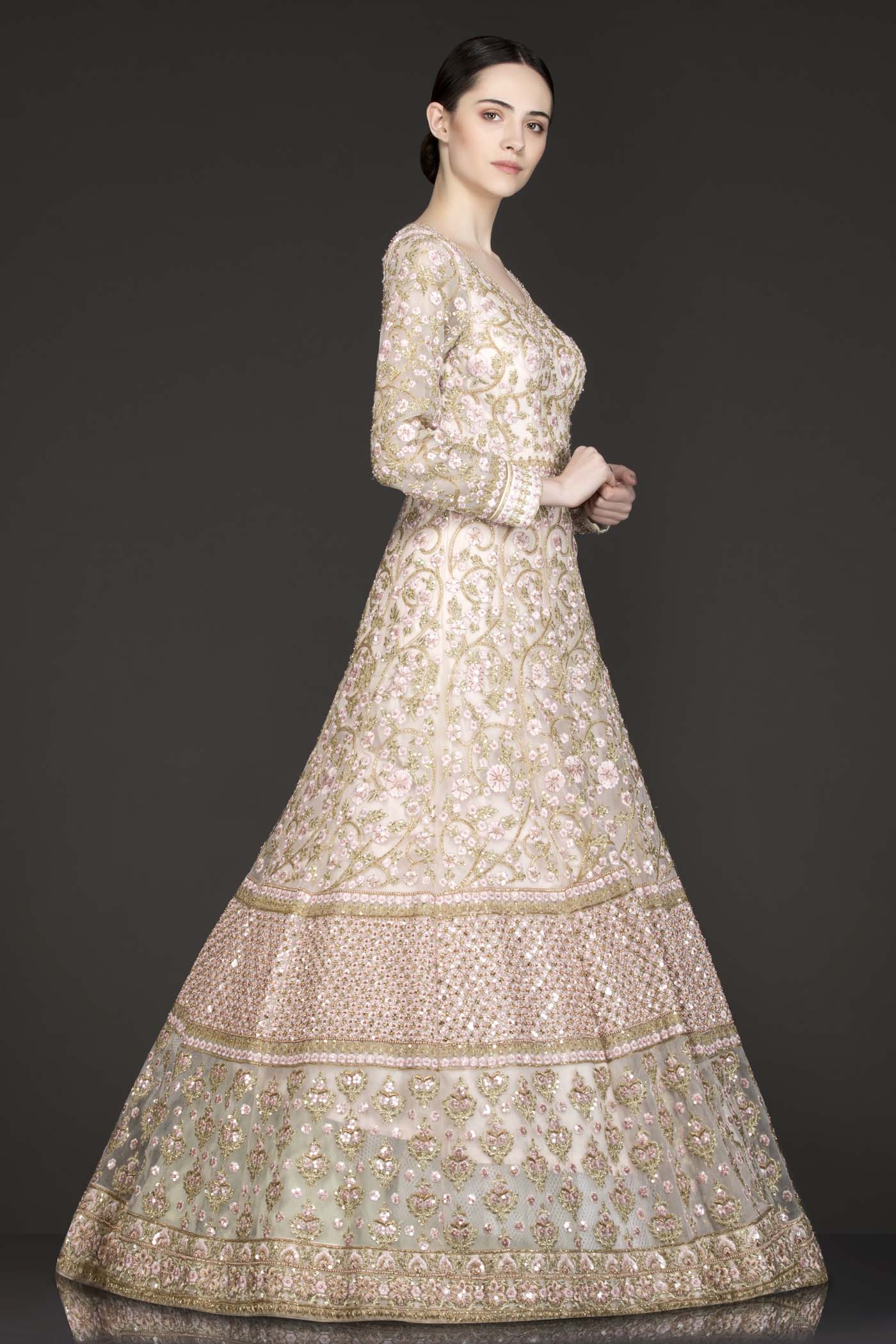Peach Colour Net Anarkali/Gown With Net Dupatta