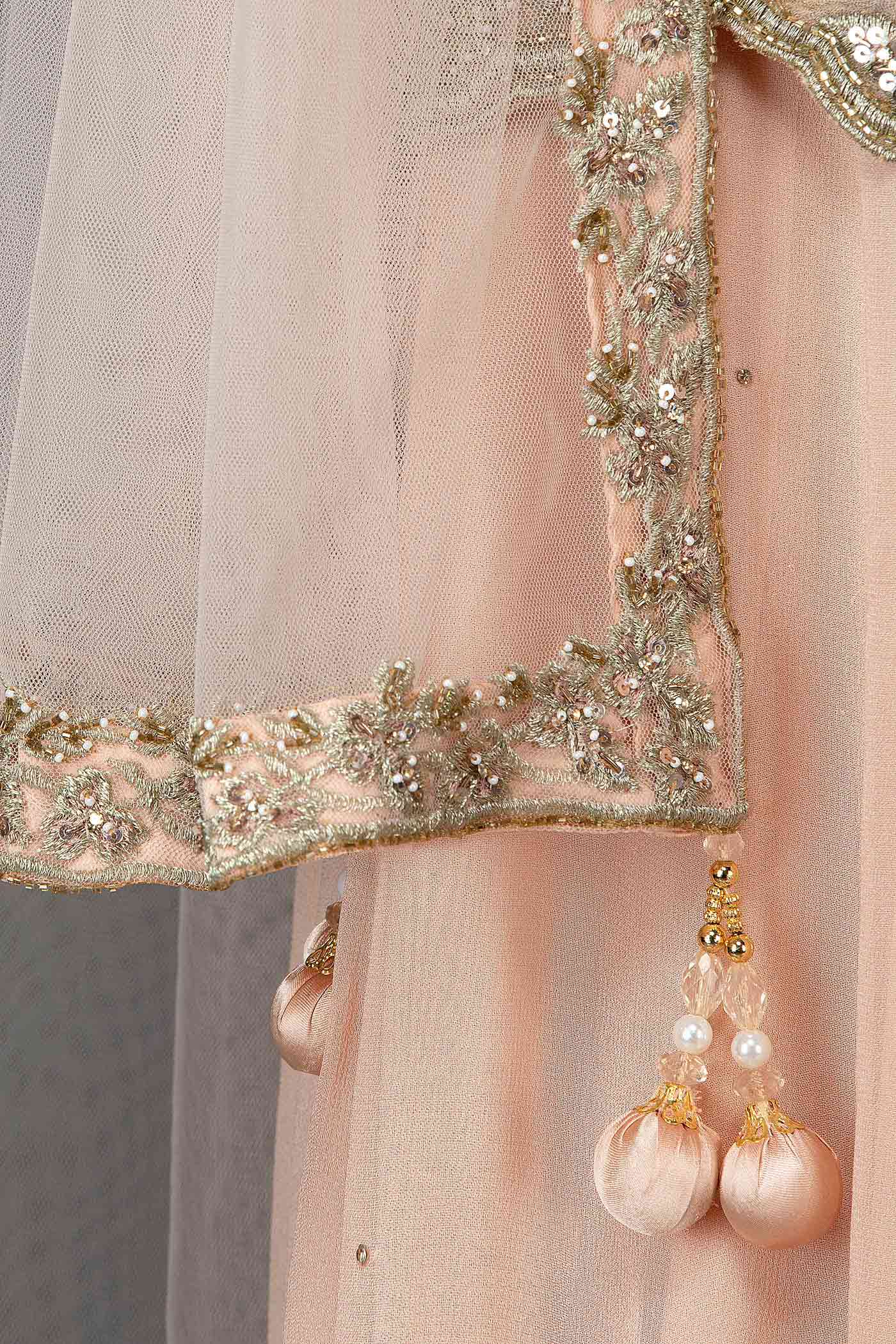 Nude Colour Kameez-Sharara With Gold Zari Embroidery