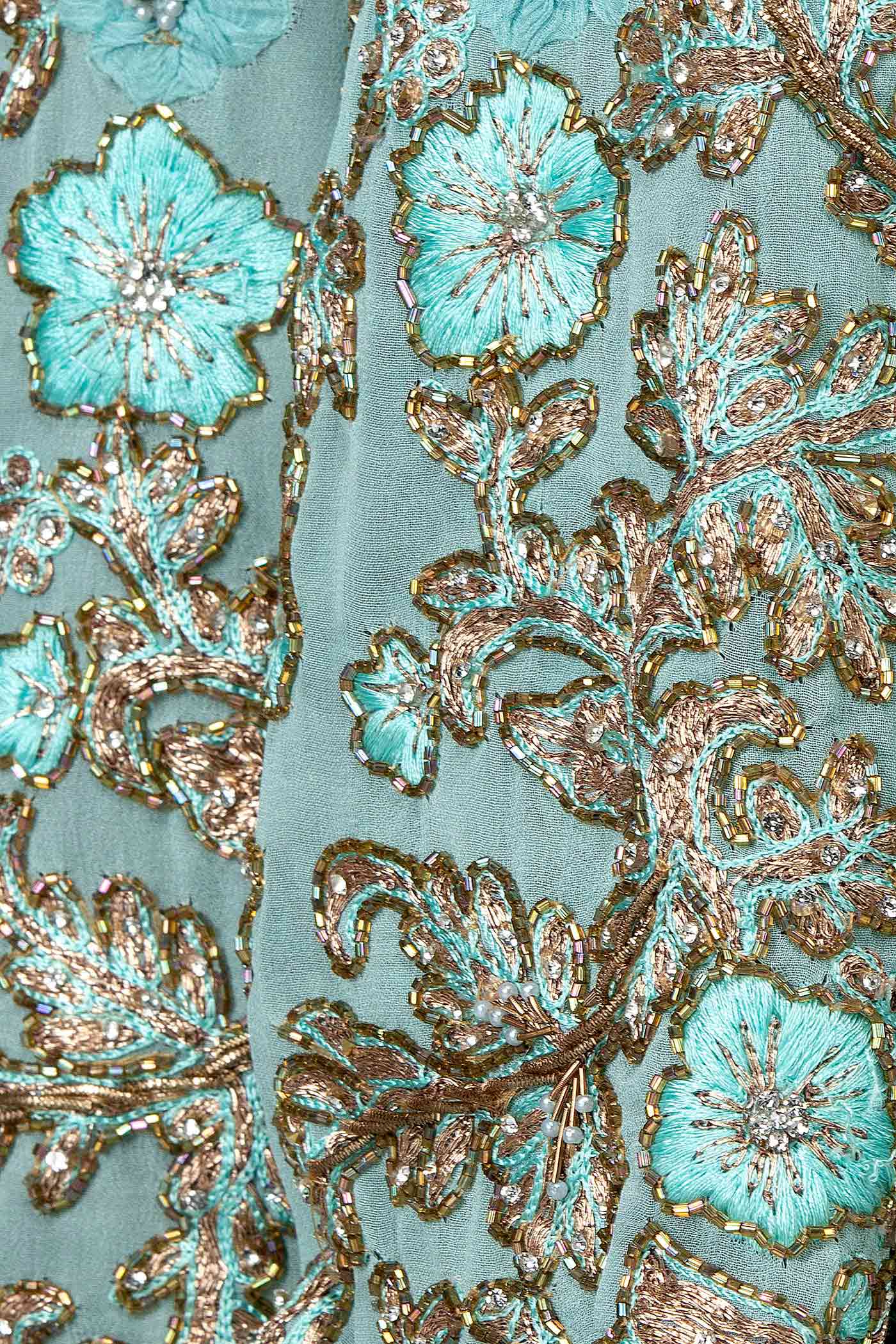 Sky Blue Peplum Net Top With Georgette Sharara And Net Dupatta