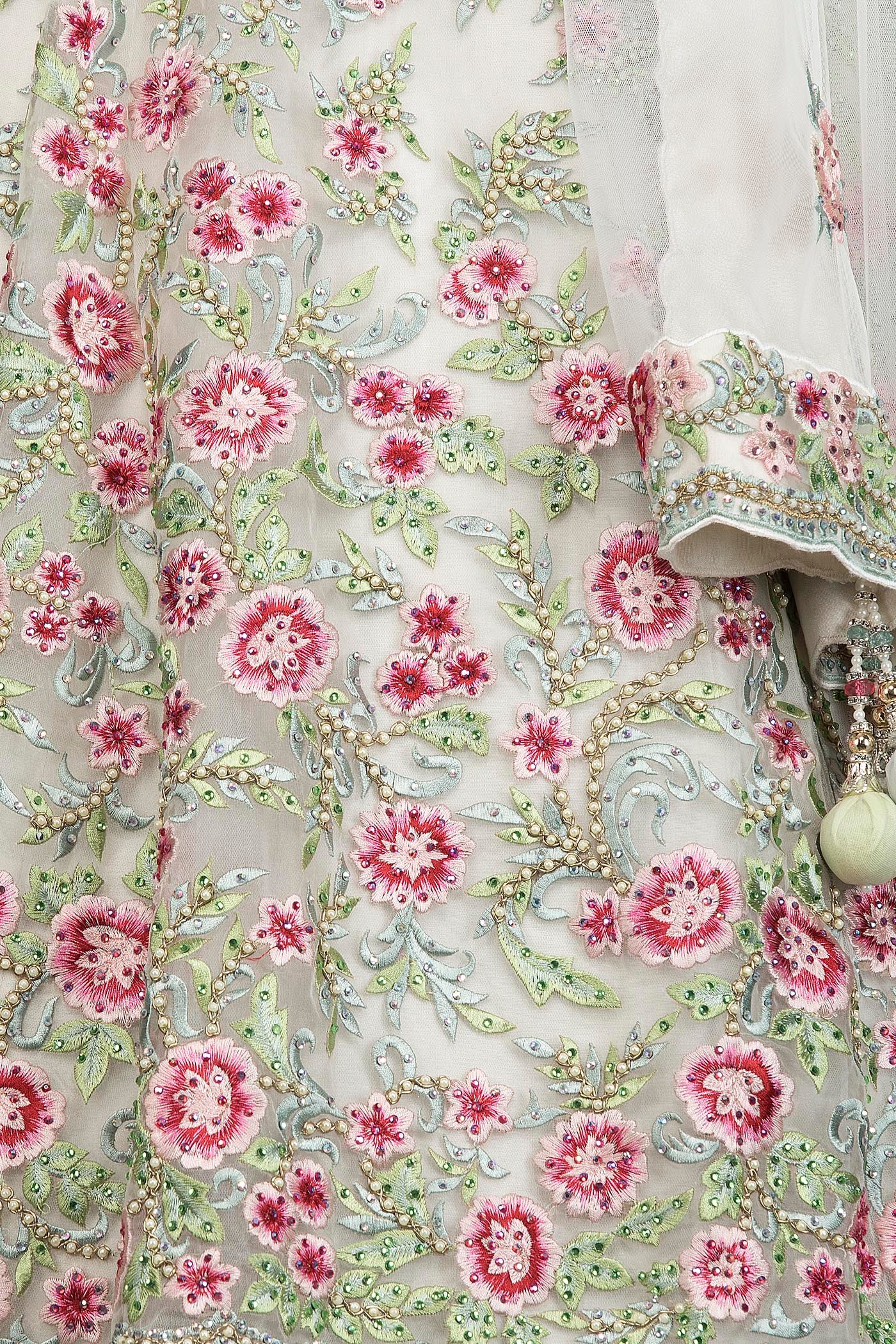 Ivory Colour Net Jacket And Silk Skirt With Net Dupatta