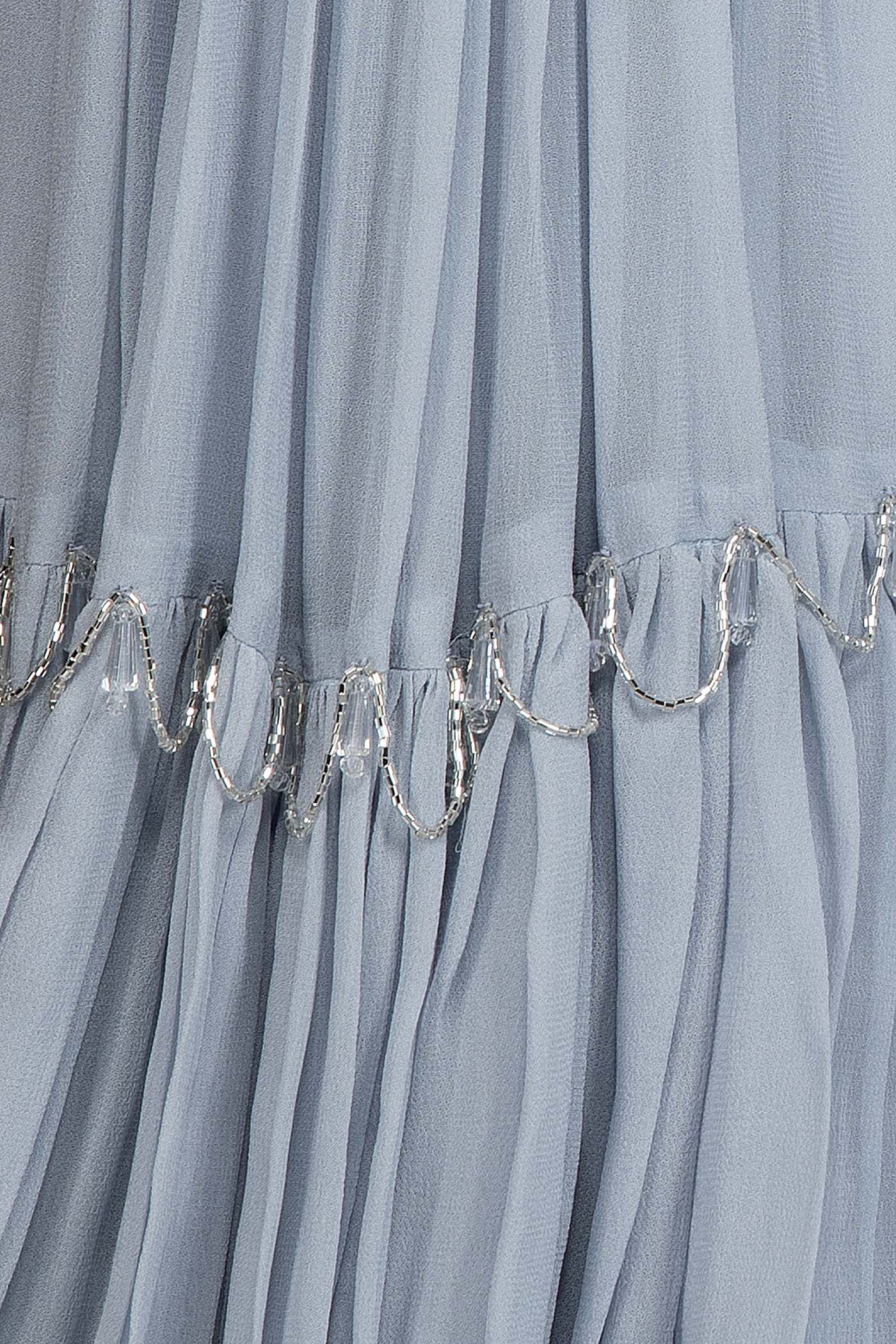 Grey Organza Peplum Top With Frill Grey Sharara And Net Dupatta With White Resham Embroidery