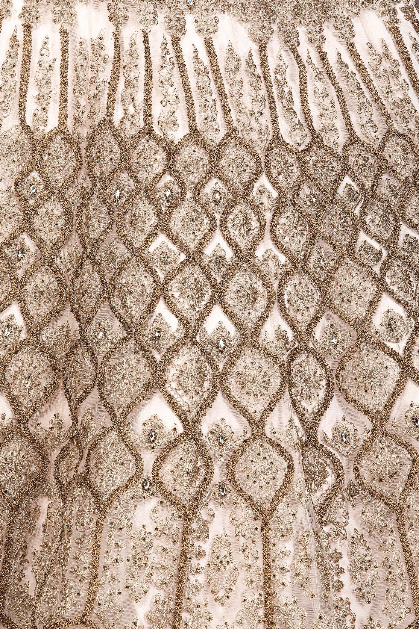 Nude Colour Net Lehenga Top Dupatta With Heavy Zari Embroidery