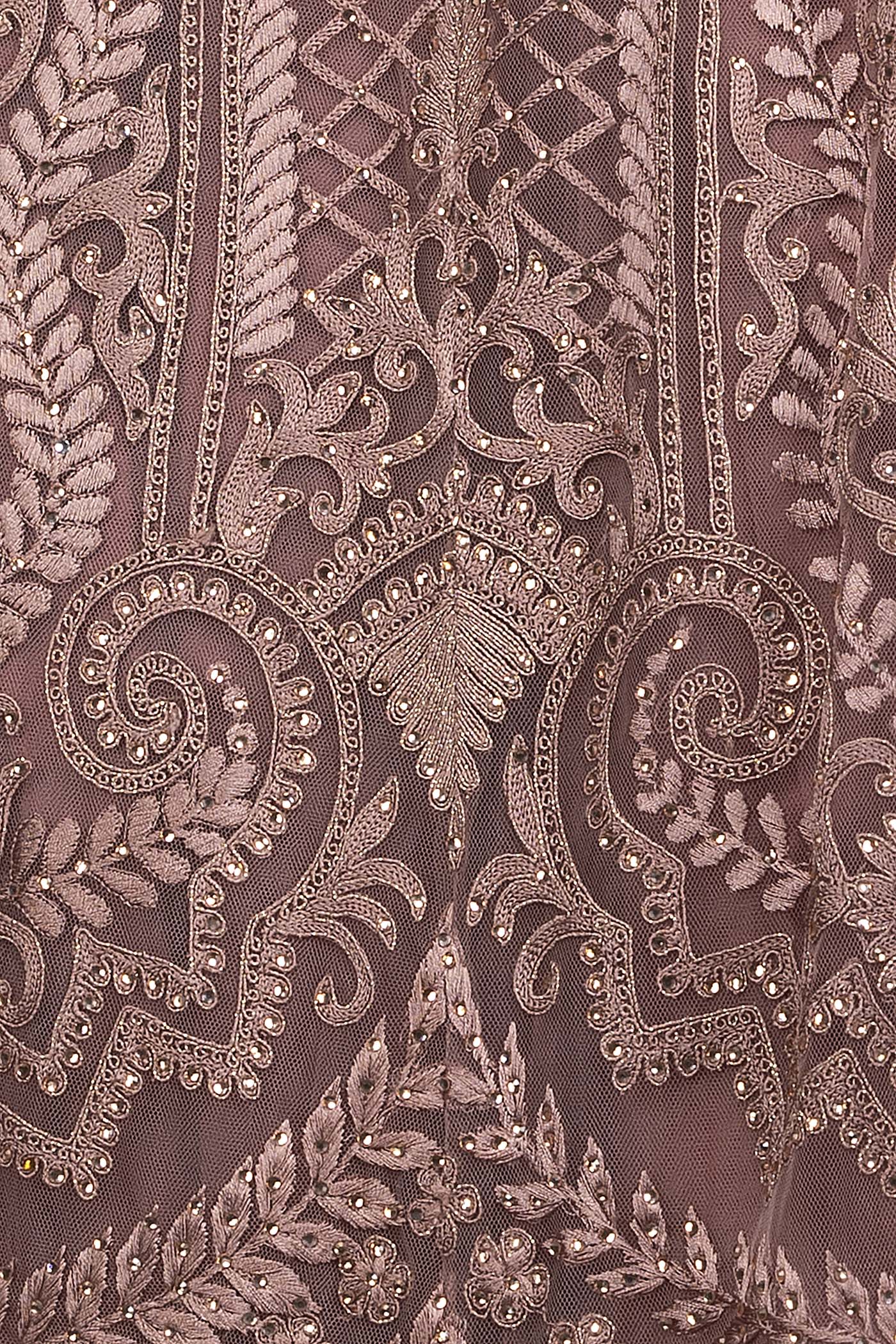 Mauve Colour Jacket Gown With Net Skirt And Net Dupatta