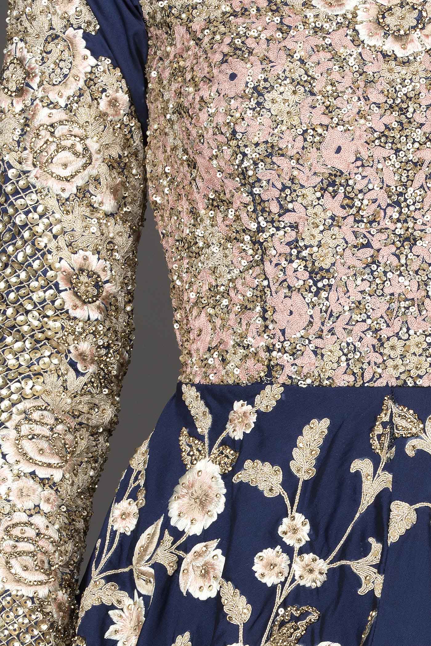 Navy Blue Colour Silk Anarkali/Gown With Sequence Top Part With Net Dupatta