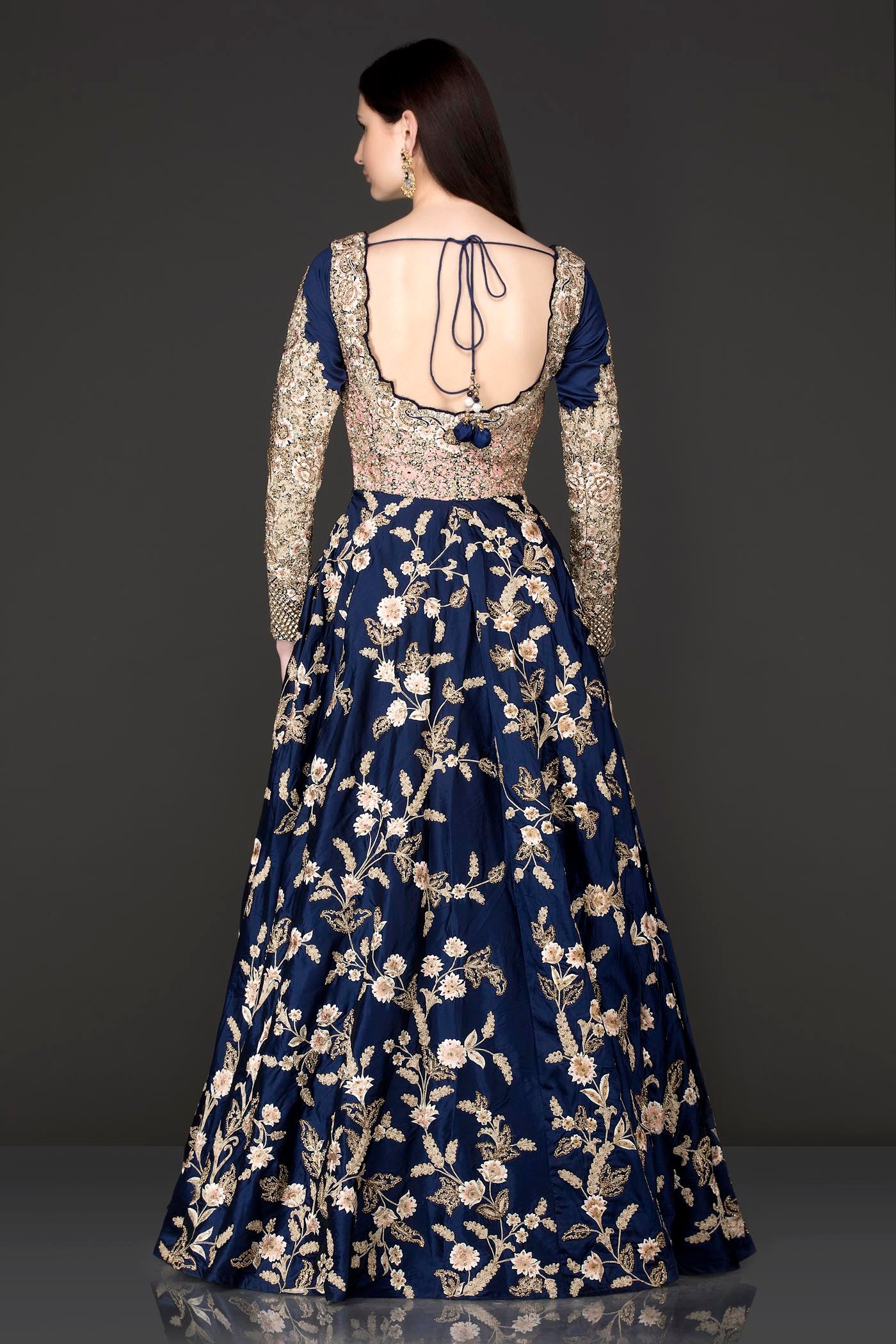 Navy Blue Colour Silk Anarkali/Gown With Sequence Top Part With Net Dupatta