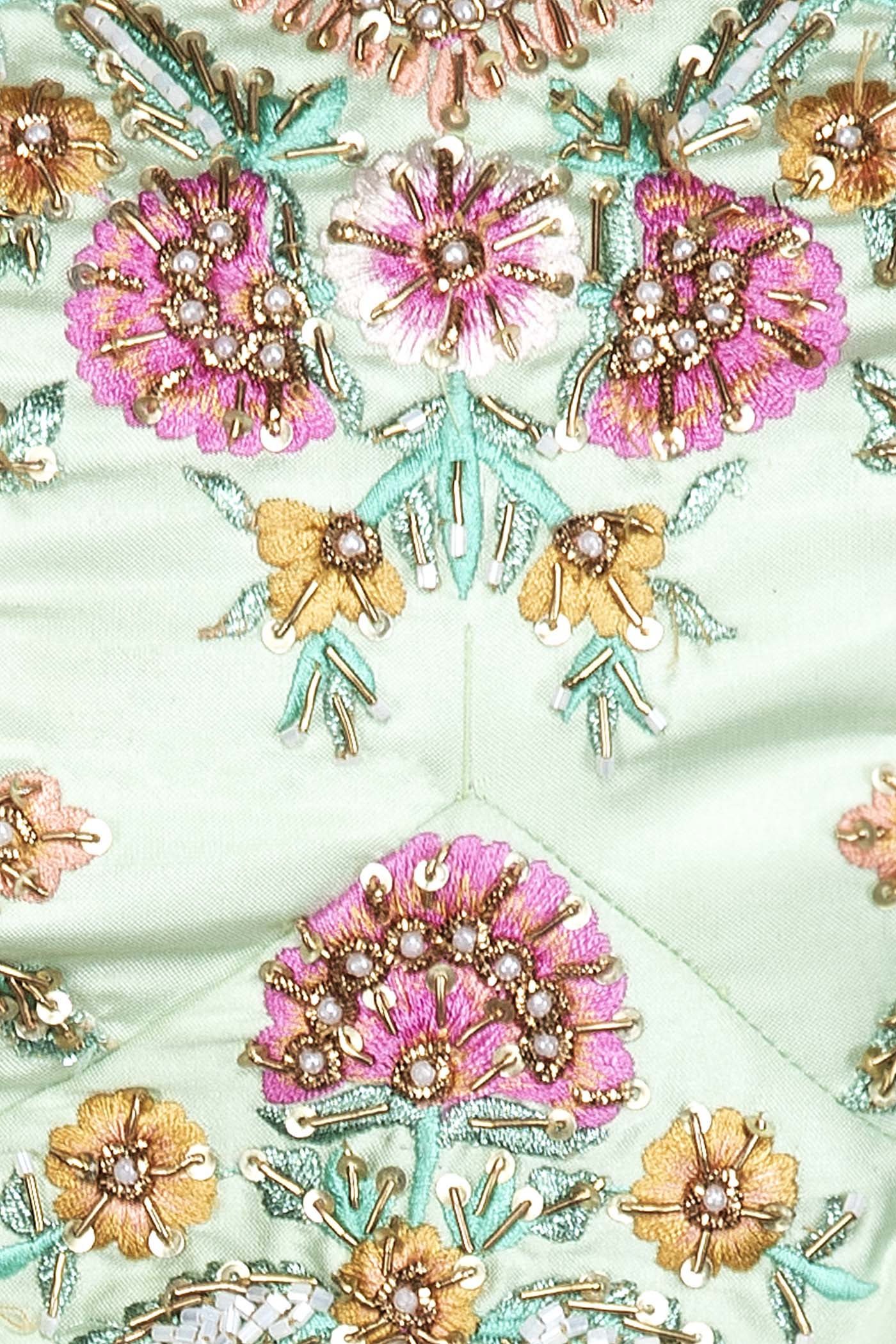 Mint Green Silk Top And Lehenga With Mint Green Net Dupatta