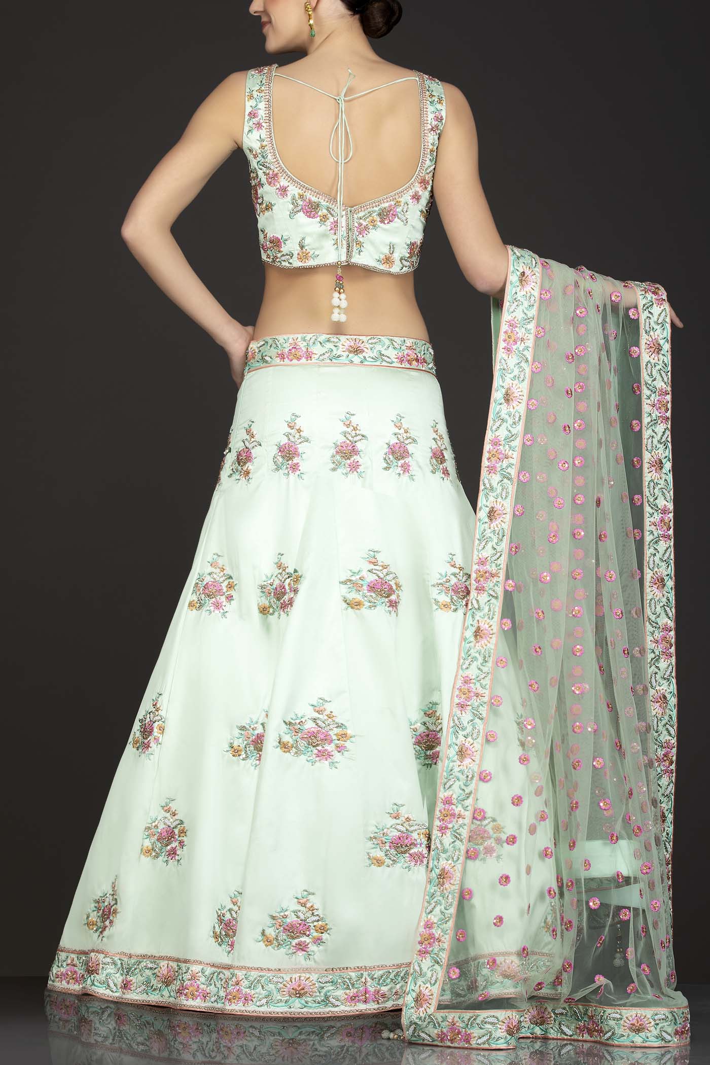 Mint Green Silk Top And Lehenga With Mint Green Net Dupatta