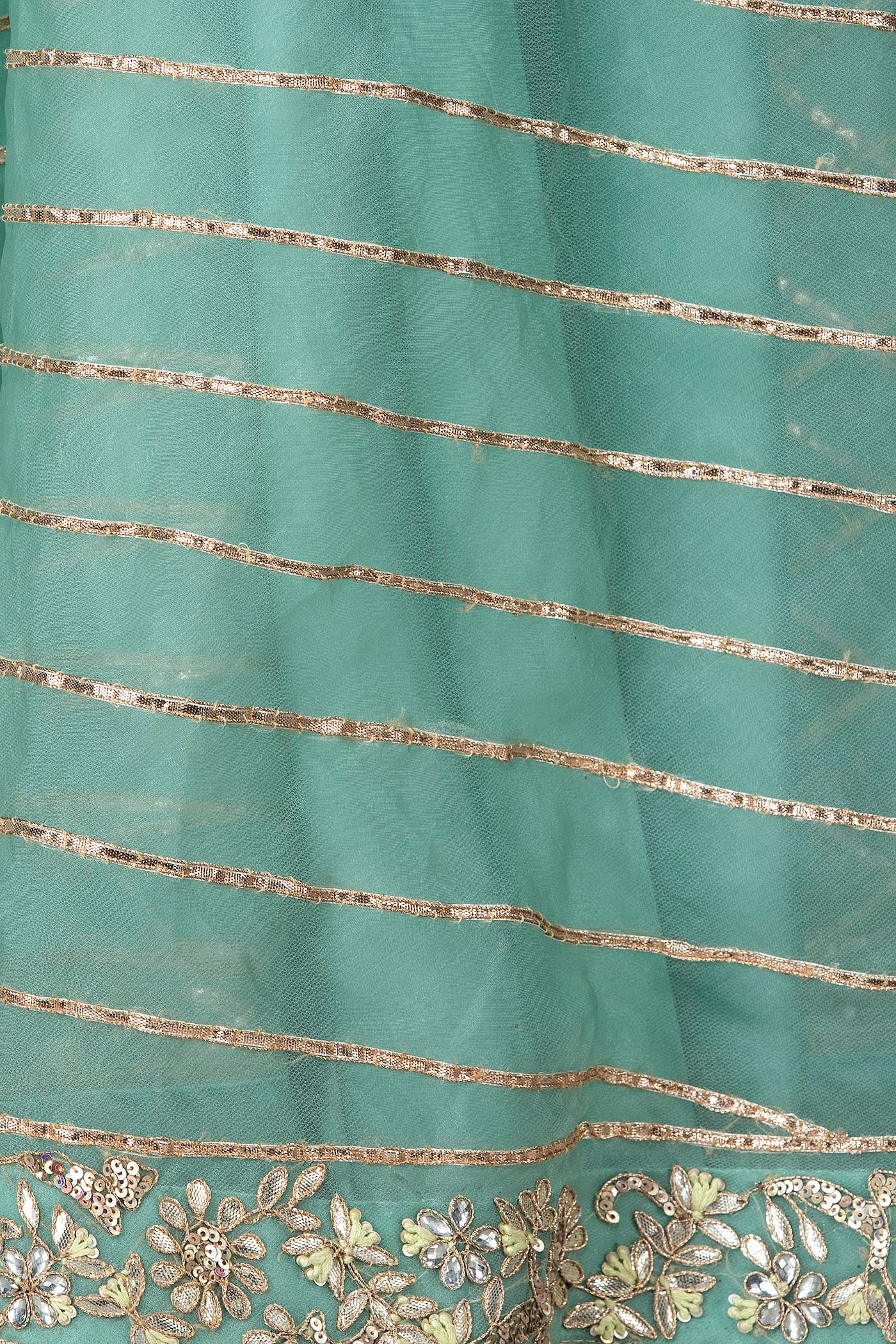 Mint Green Net Gota Patti Embroidery Sharara Top And Dupatta