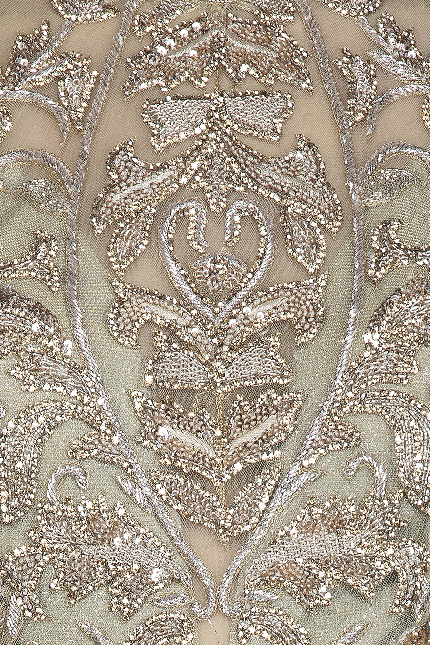 Mint To Peach Ombre Dress Gown With Silver Dabka Embroidery