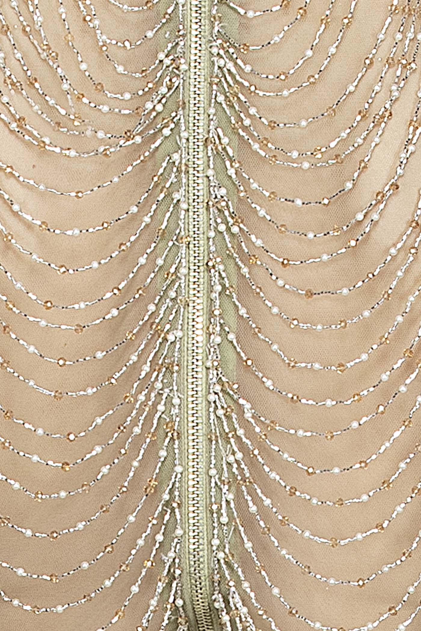 Mint To Peach Ombre Dress Gown With Silver Dabka Embroidery