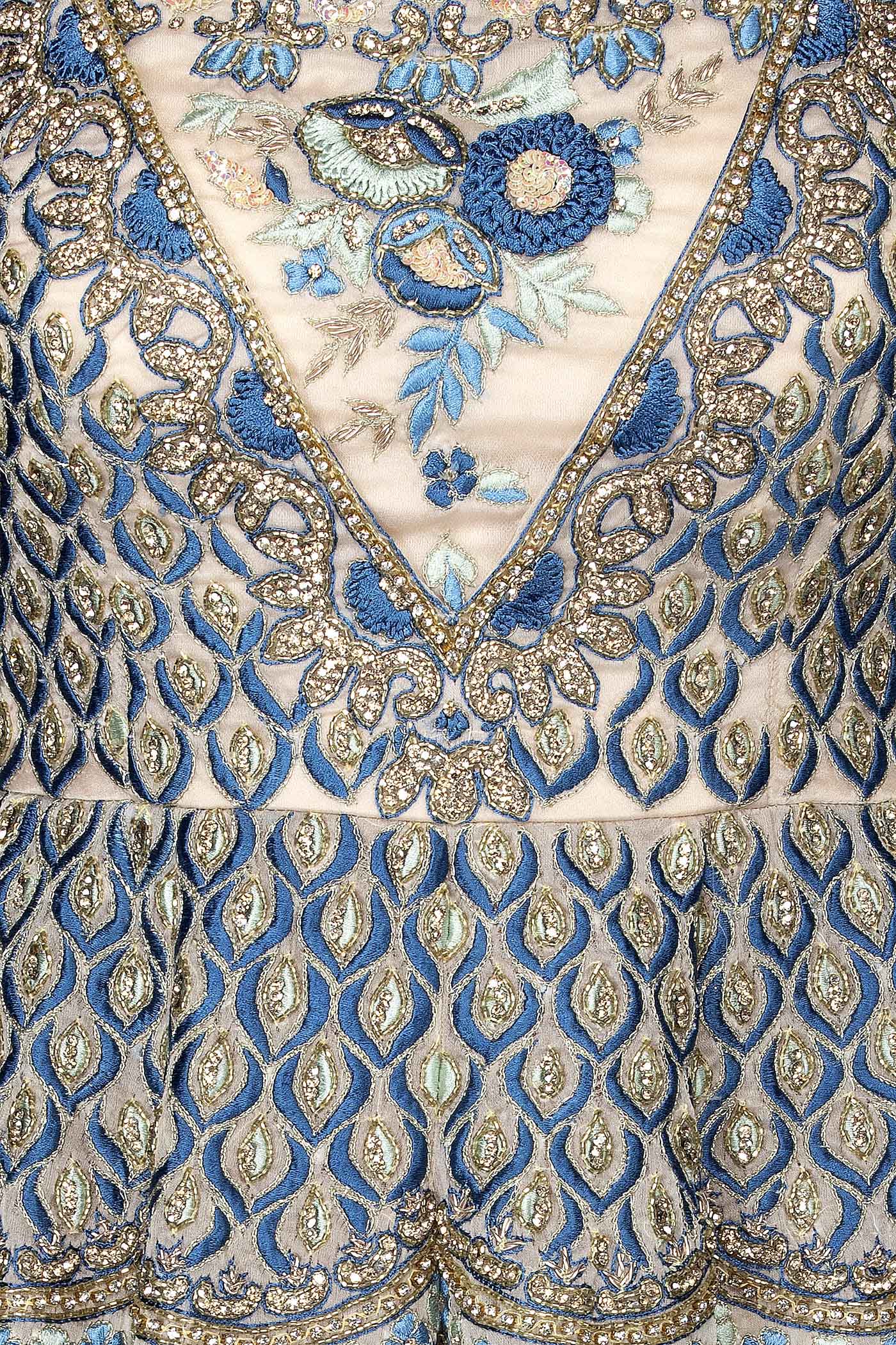 Ivory Colour Organza Peplum And Georgette Sharara And Net Dupatta Set