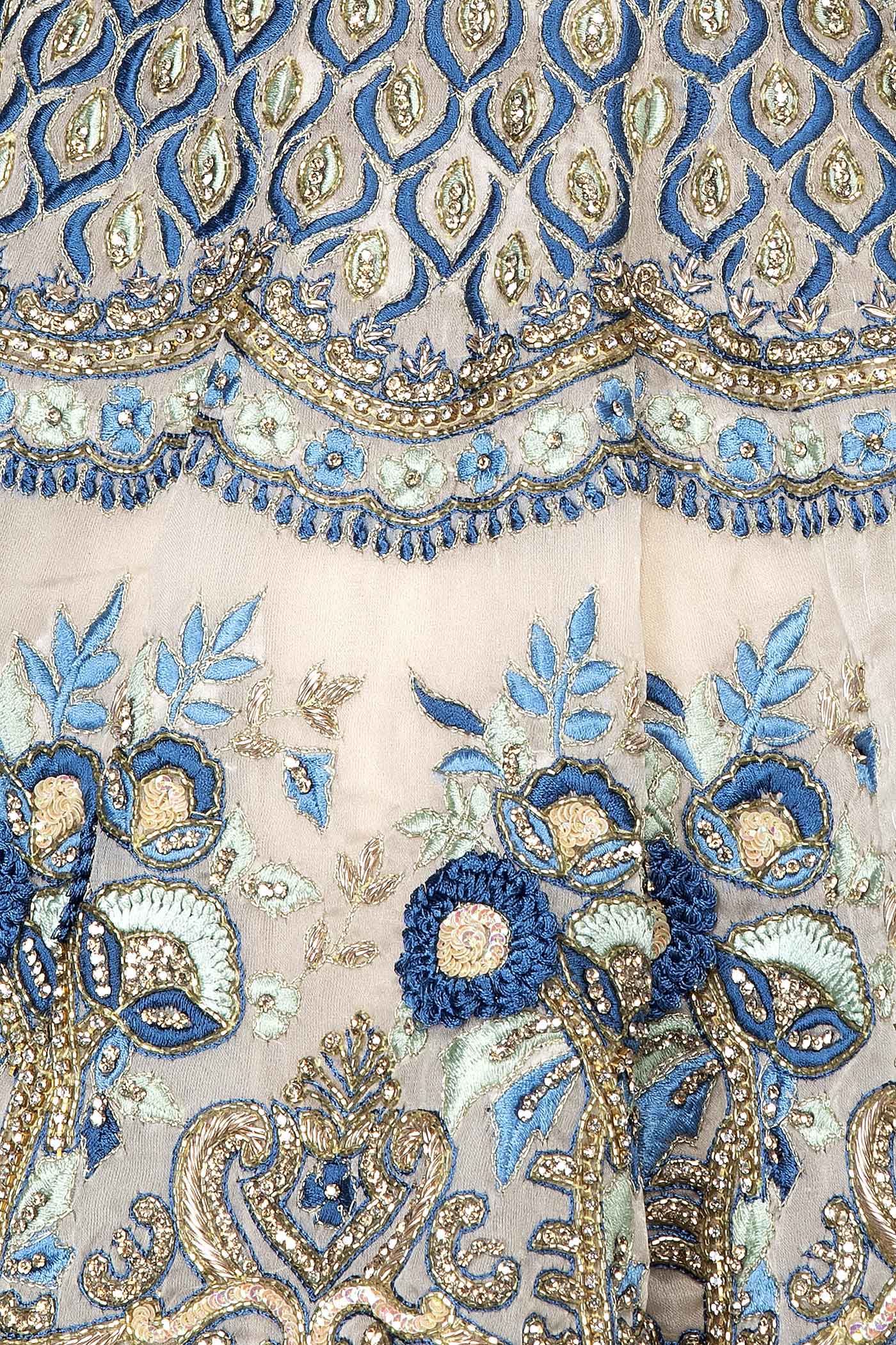 Ivory Colour Organza Peplum And Georgette Sharara And Net Dupatta Set