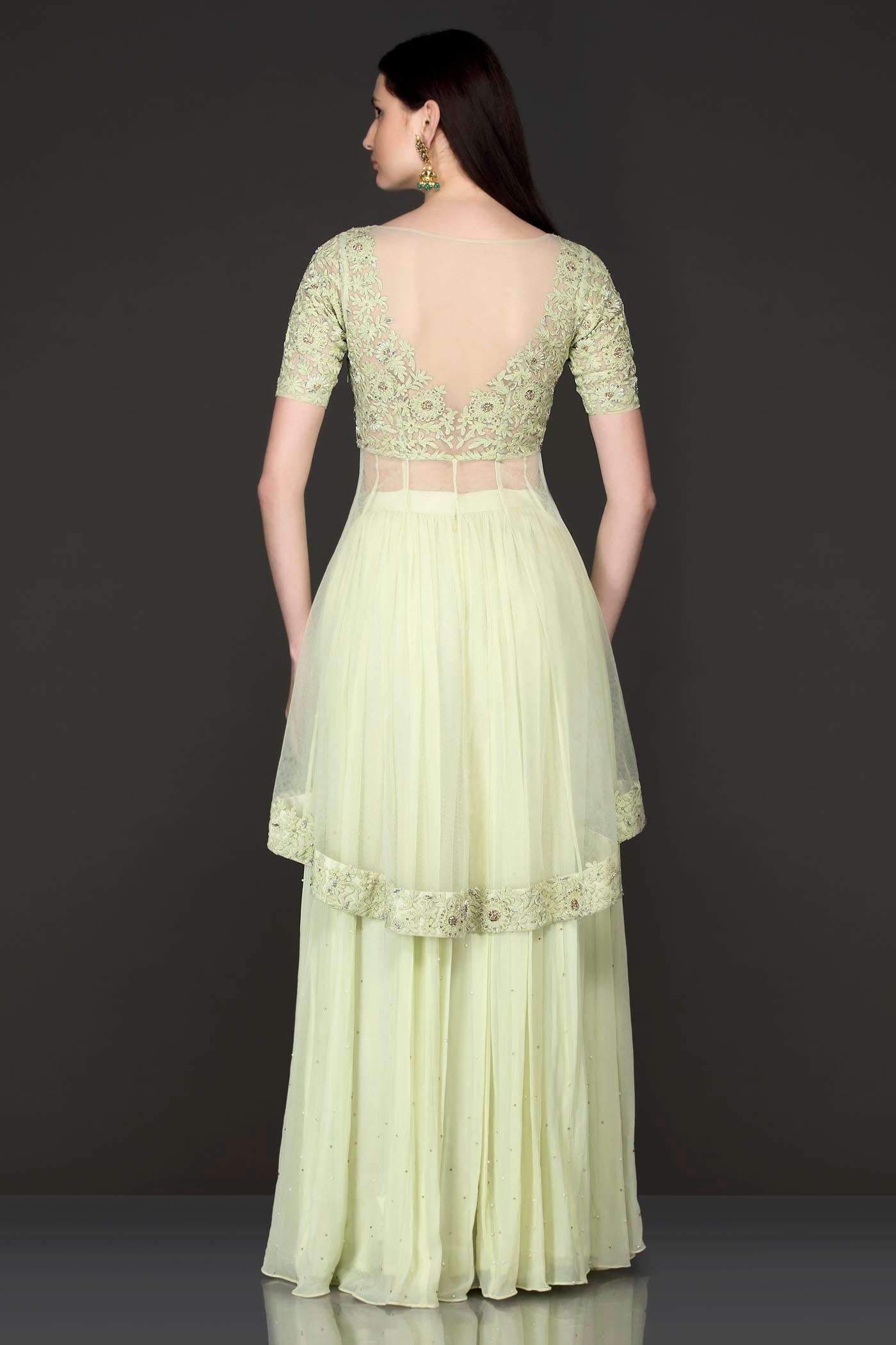 Mint Green Net Peplum Top Kameez With Georgette Sharara And Net Dupatta