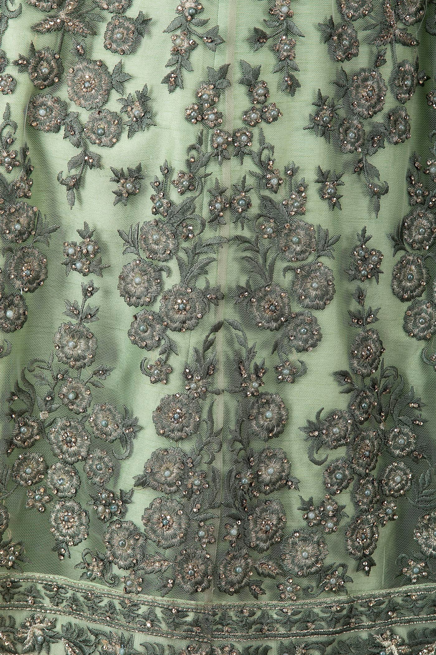 Net Anarkali/Gown With Dupatta in Tone To Tone Resham and Silver Stone work