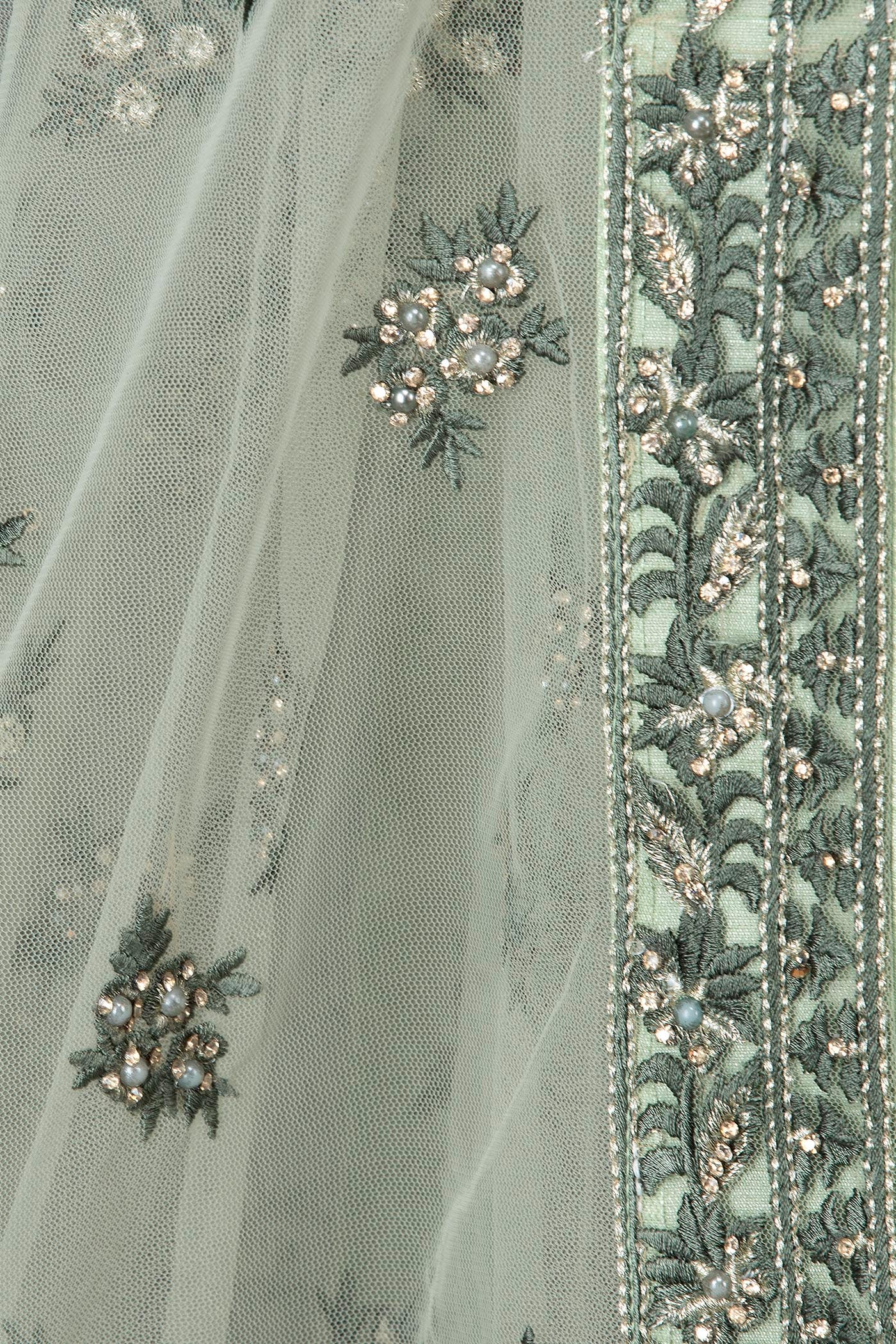 Net Anarkali/Gown With Dupatta in Tone To Tone Resham and Silver Stone work