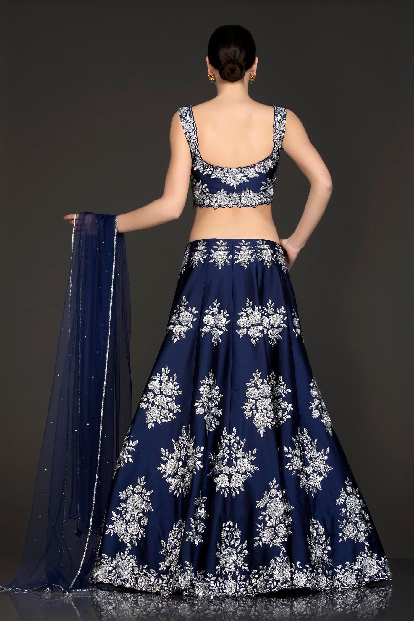 Royal Blue Colour Silk Lehenga Top With Silver Colour Stone/Swarovski Embroidery