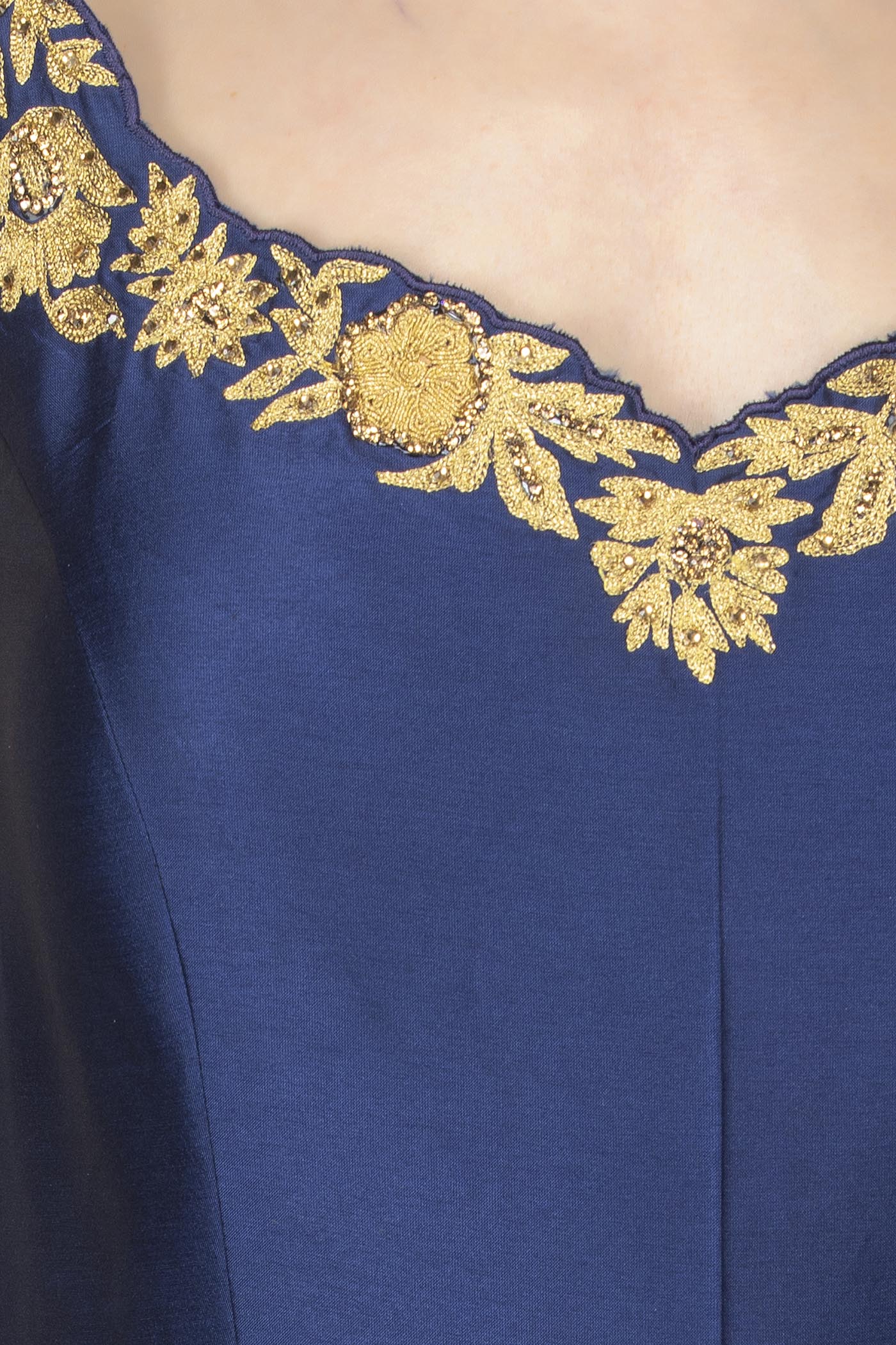 Royal Blue Silk Anarkali /Gown With Net Dupatta