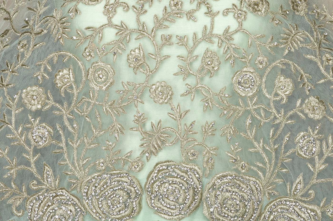 Mint Green Net Cape With Silk Anarkali/Gown