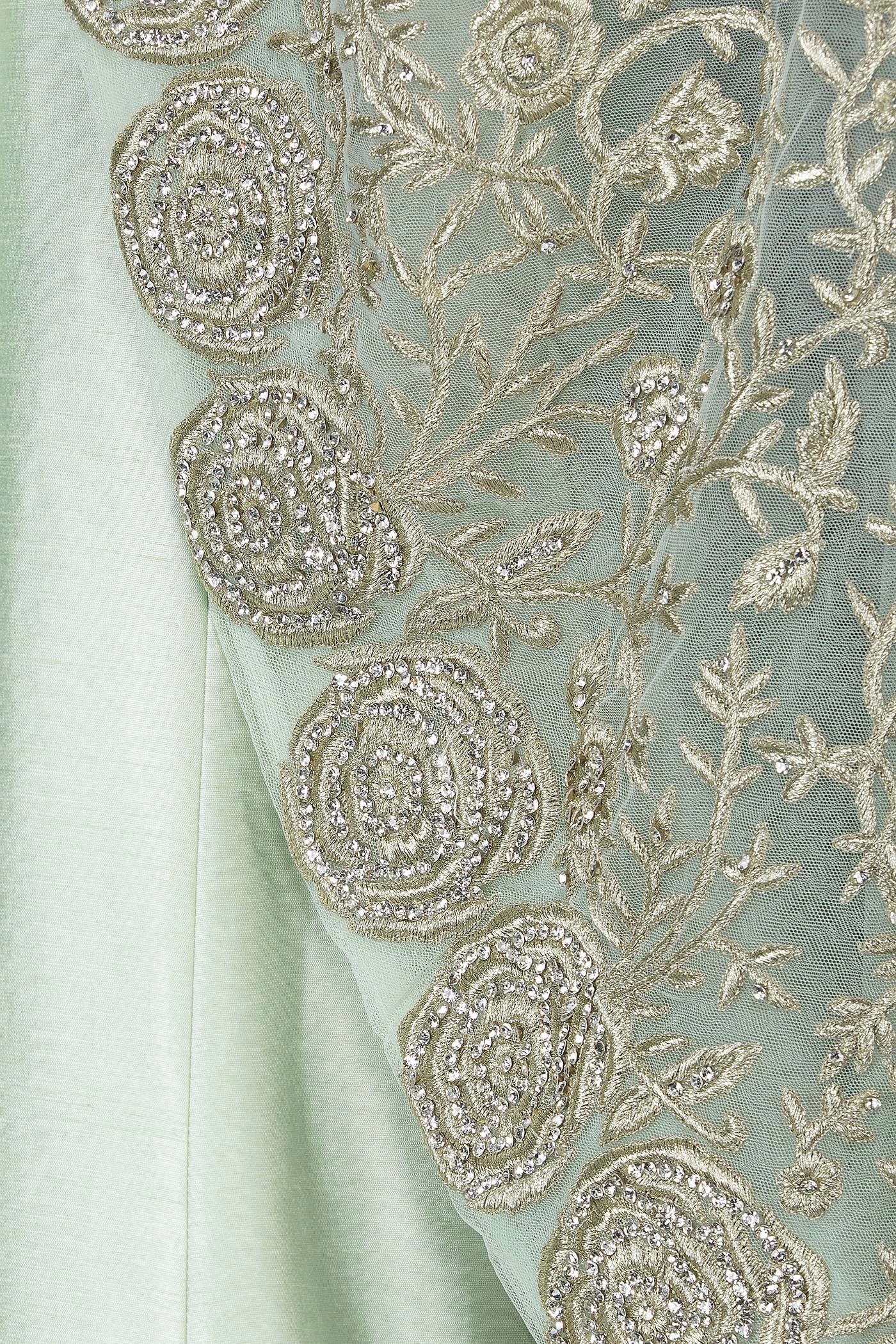 Mint Green Net Cape With Silk Anarkali/Gown