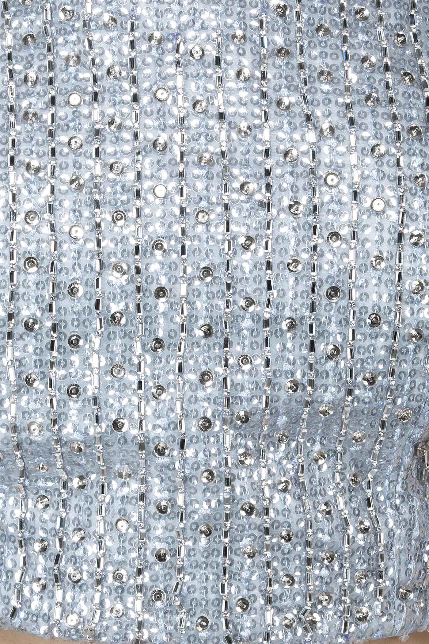Grey Colour Shimmer Lycra Ready Made Saree With Net Grey Top