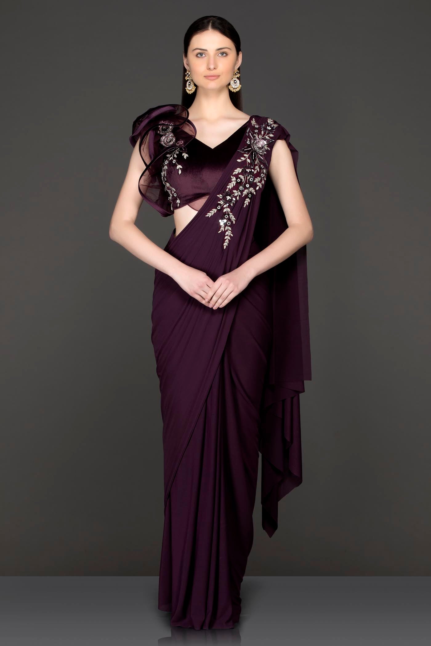 Wine Lycra Readymade Saree