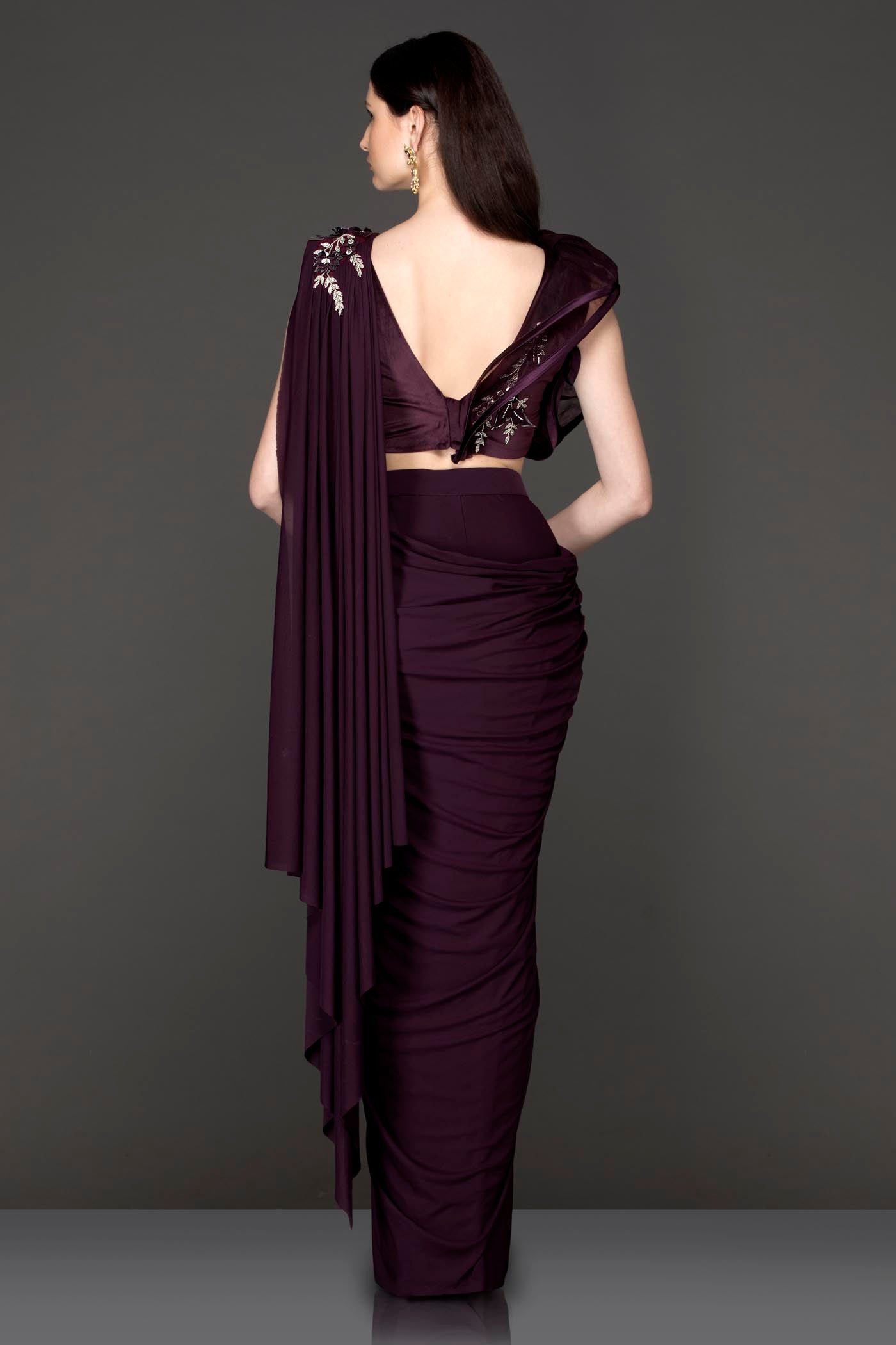 Wine Lycra Readymade Saree