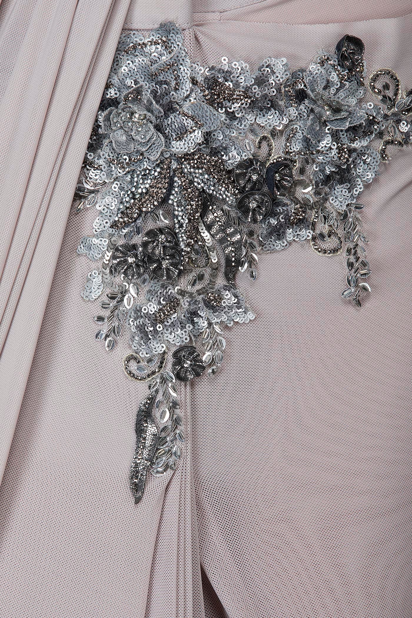 Grey Lycra Ready Pleated Saree With Black Velvet Blouse