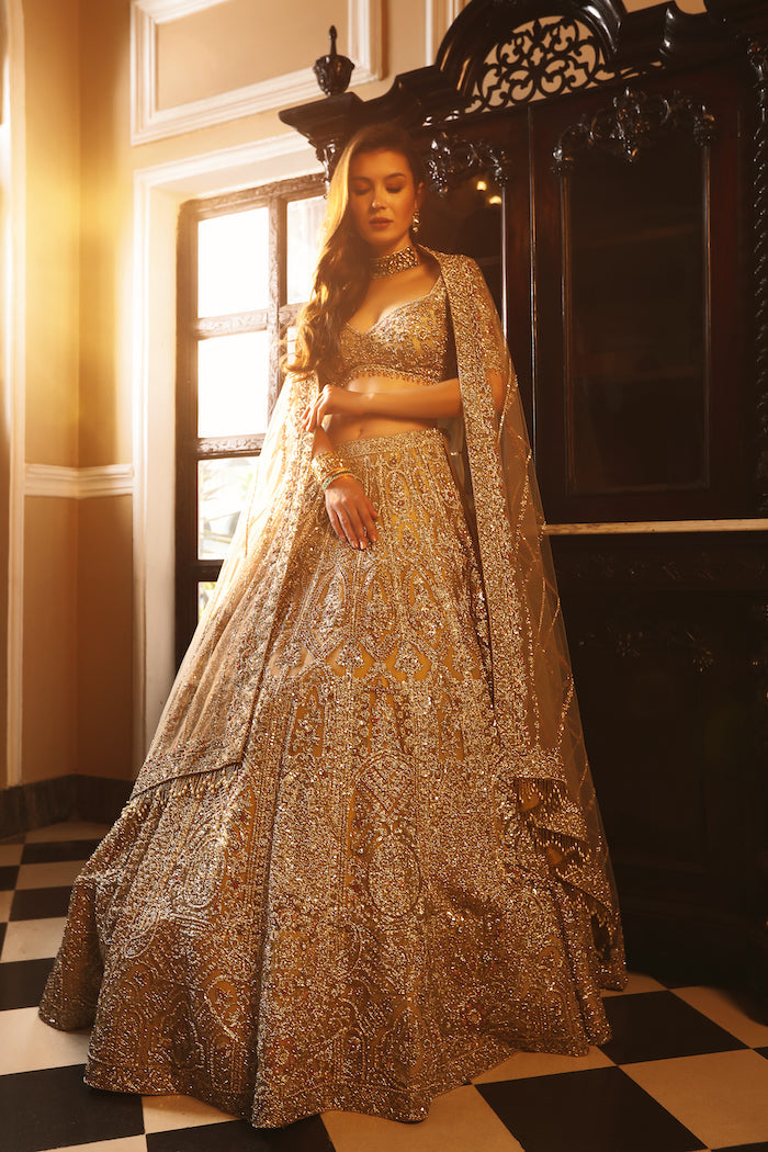Golden Embroidered Bridal Lehenga