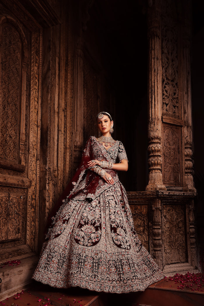 Mahroon Velvet Bridal Outfit
