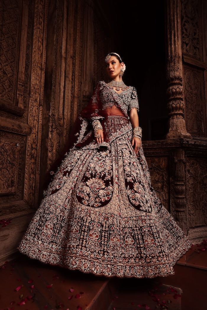 Mahroon Velvet Bridal Outfit
