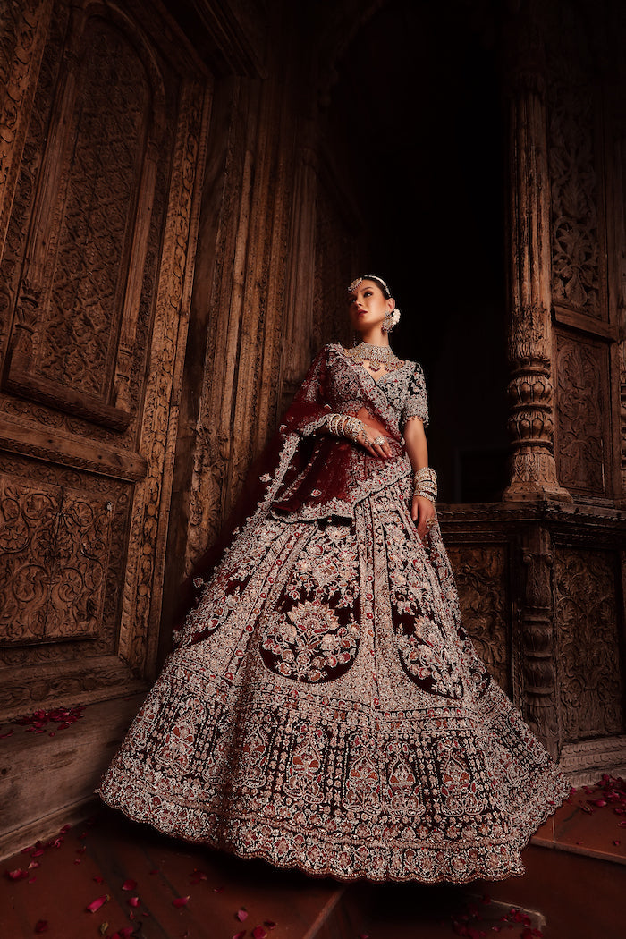 Mahroon Velvet Bridal Outfit
