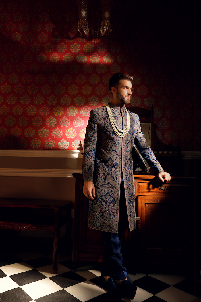 Blue Groom Sherwani