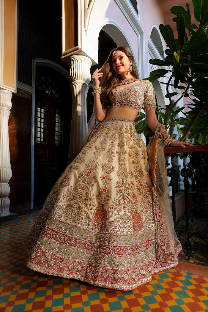 Cream Embroidered Bridal Outfit
