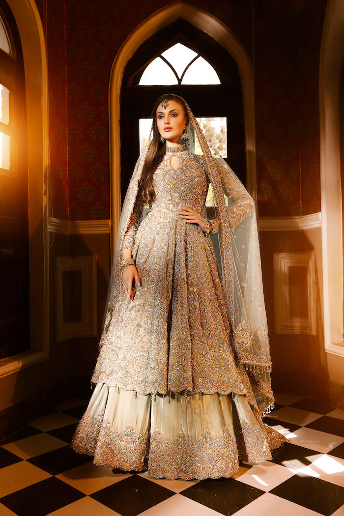 Mint Embroidered Jacekt with Skirt Bridal Outfit